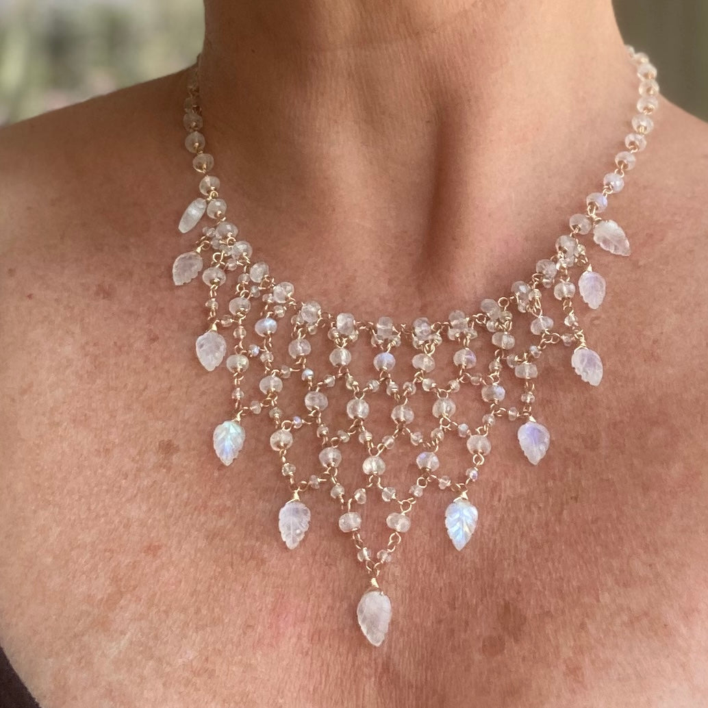 Rainbow Moonstone & Gold Chainmail Collar