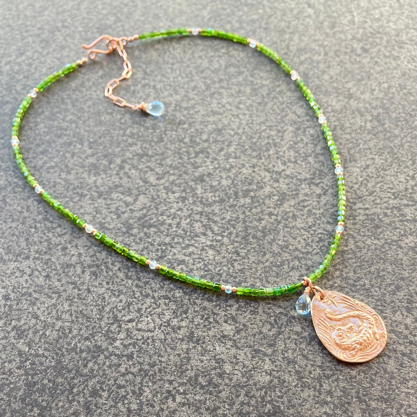 Chrome Diopside, Swiss Blue Topaz, Rose Gold & Bronze Everglades Pendant Choker