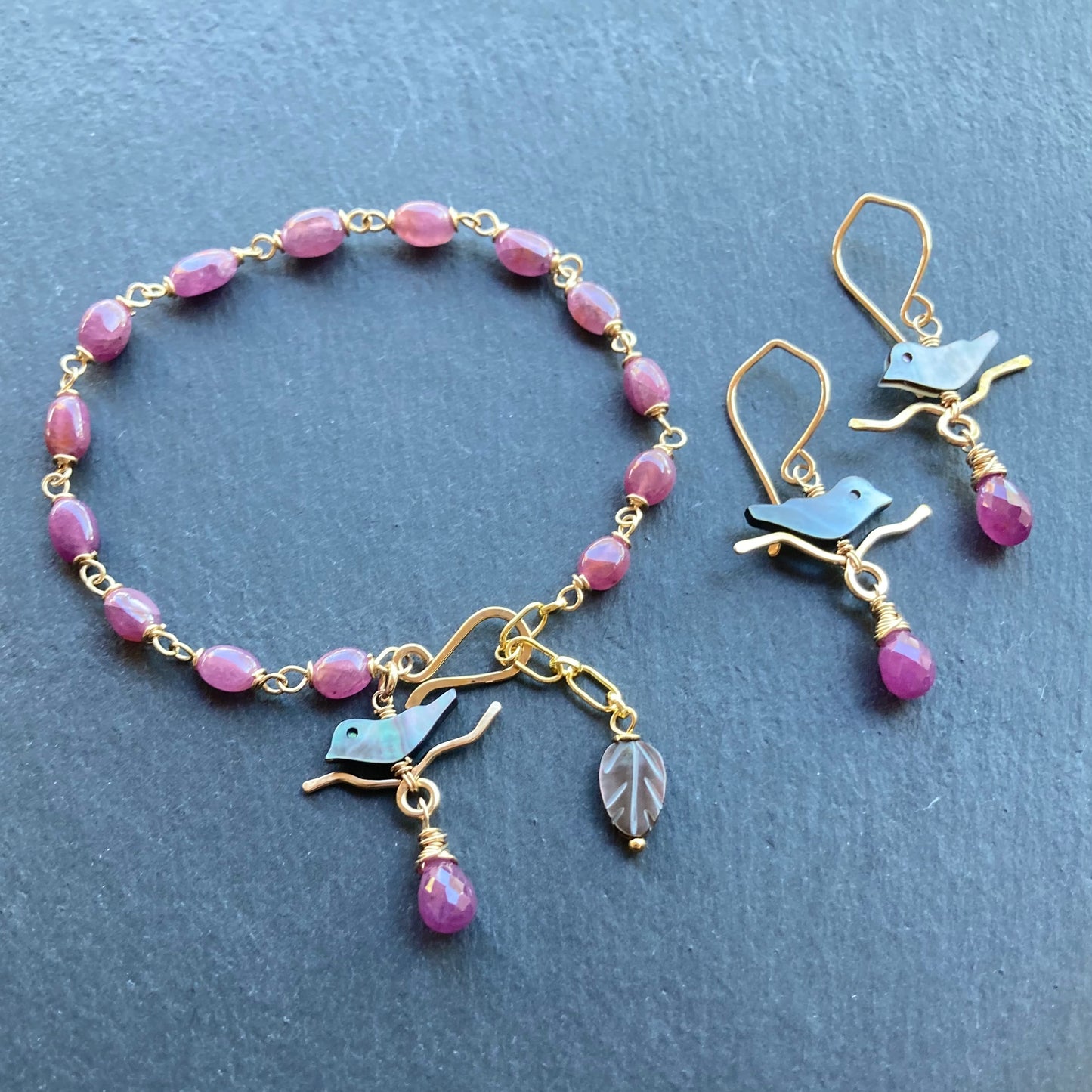 Natural Ruby & Gold Autumn Branches Bracelet