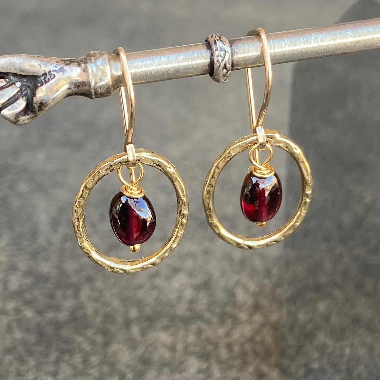 Rhodolite Garnet, Gold & Bronze Hoops