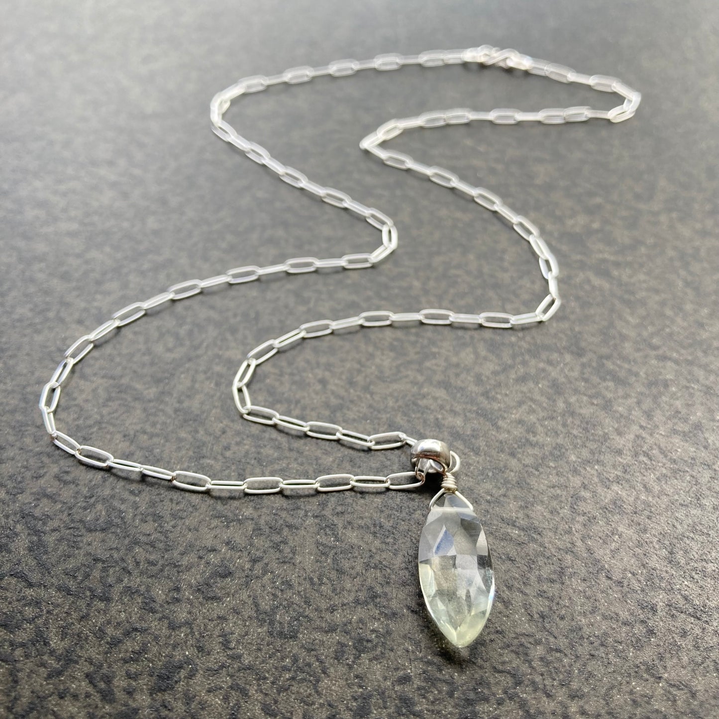 Green Amethyst & Sterling Silver Pendant Necklace