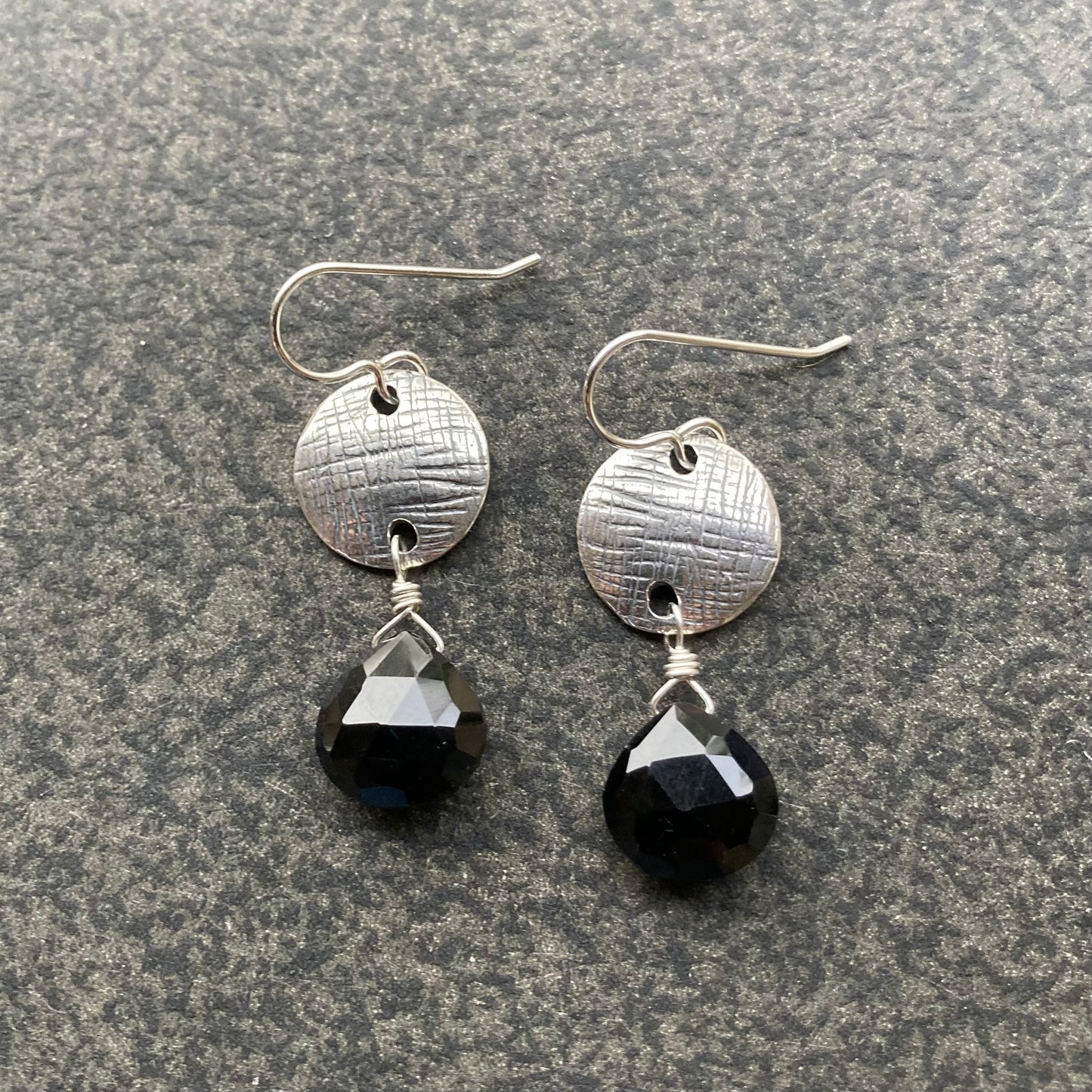 Black Onyx & Sterling Silver Artisan Coin Earrings