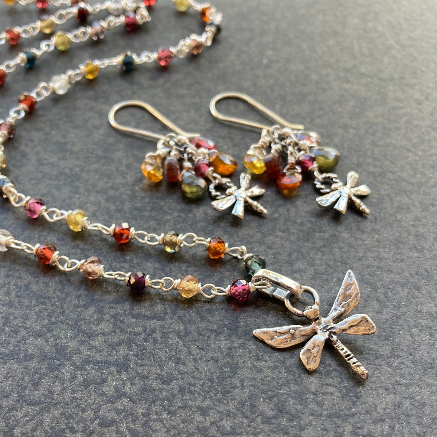 Tundra Sapphire & Sterling Silver Dragonfly Earrings