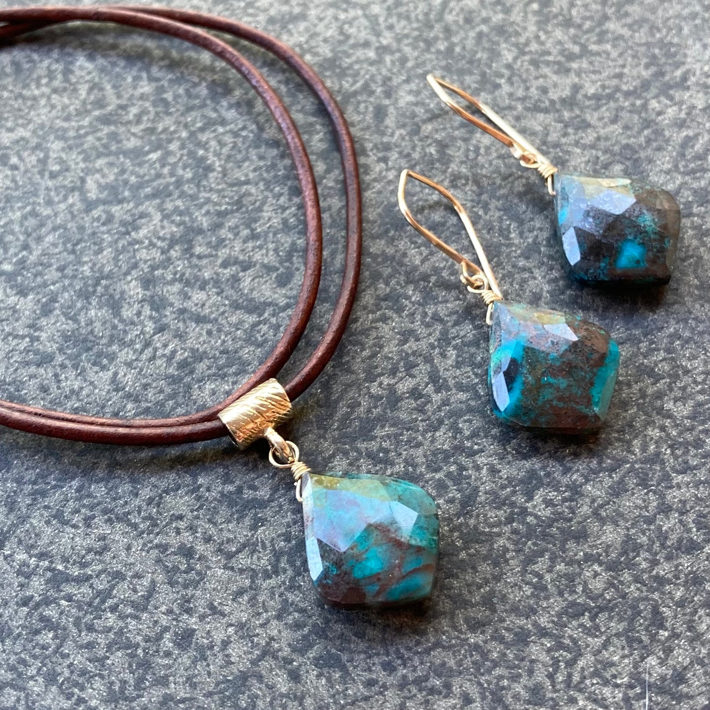 Chrysocolla & Gold Earrings
