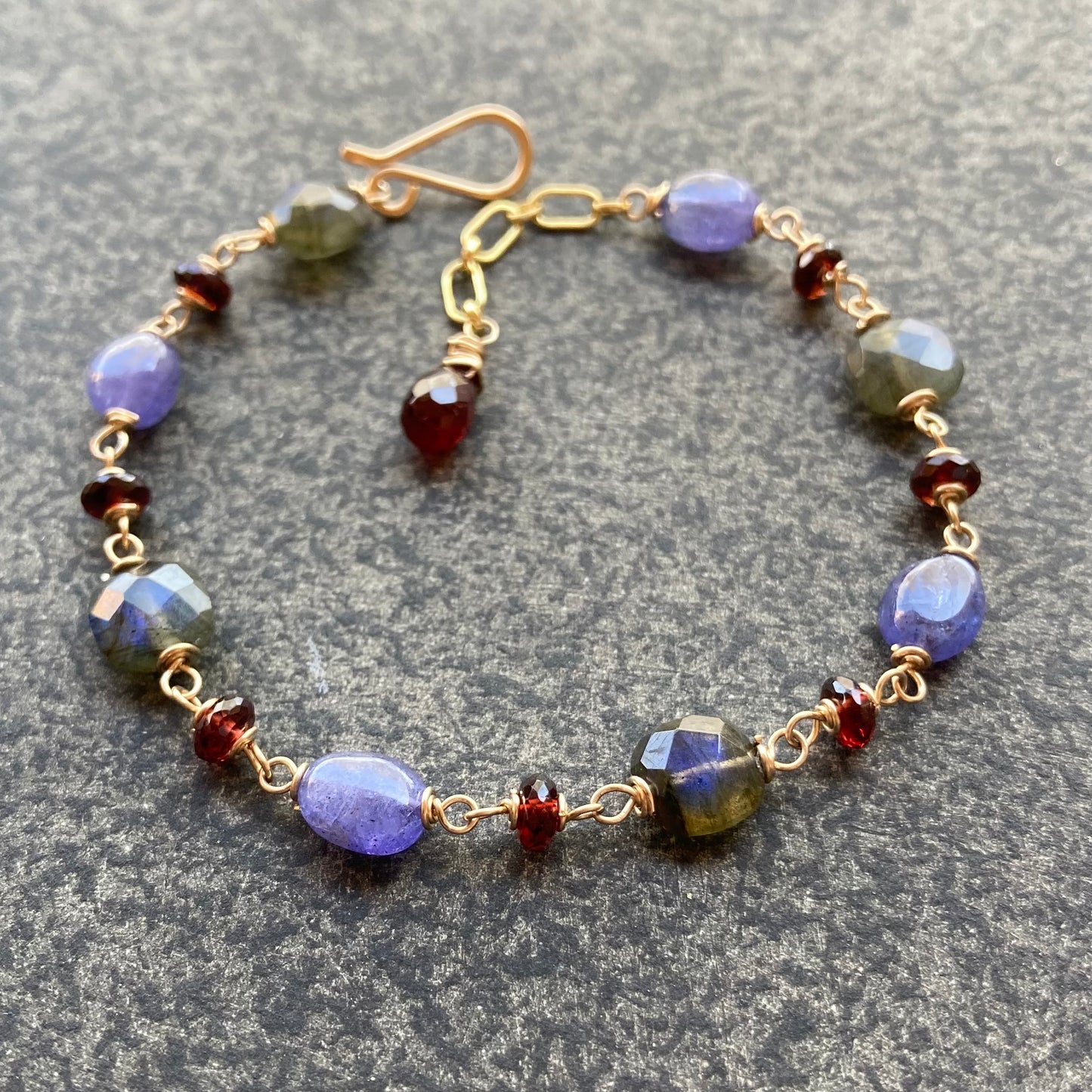 Labradorite, Tanzanite, Mozambique Garnet & 14k Gold Bracelet