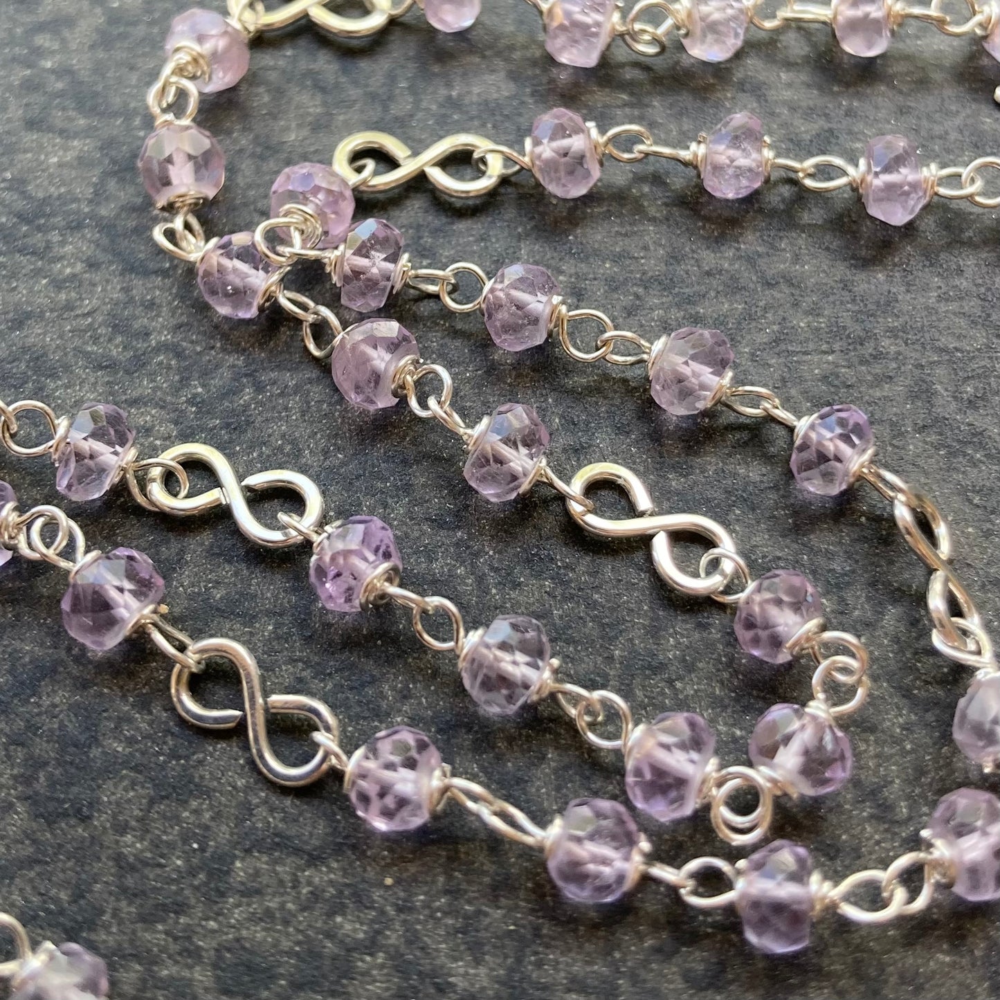 Pink Amethyst & Sterling Silver Butterfly Infinity Necklace
