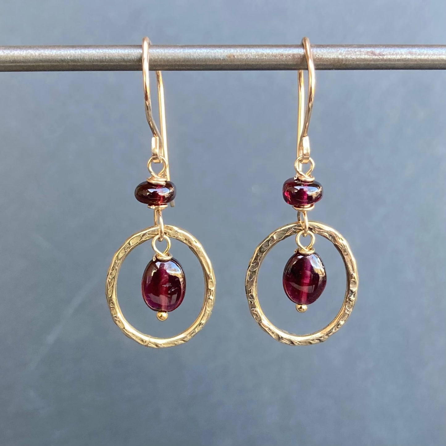 Rhodolite Garnet, Gold & Bronze Hoops