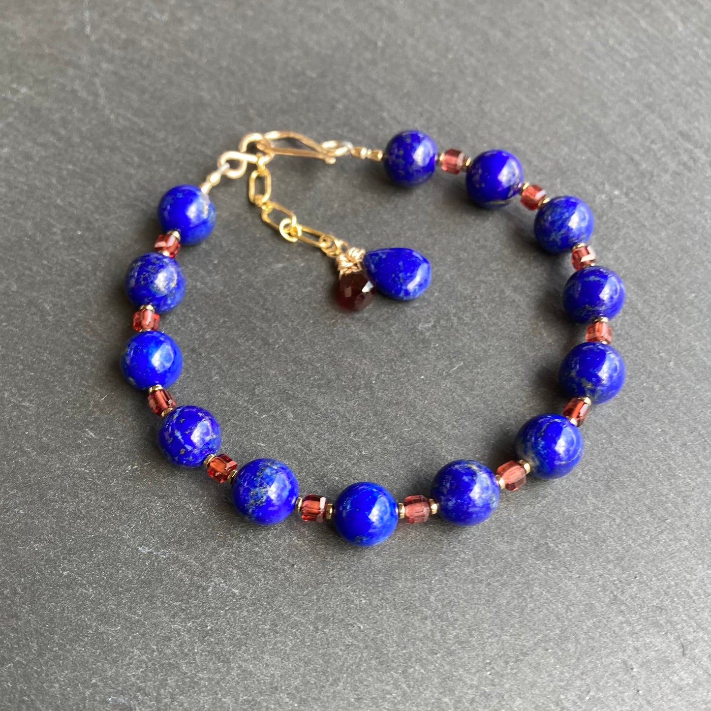 Lapis Lazuli, Malaya Garnet & Gold Bracelet