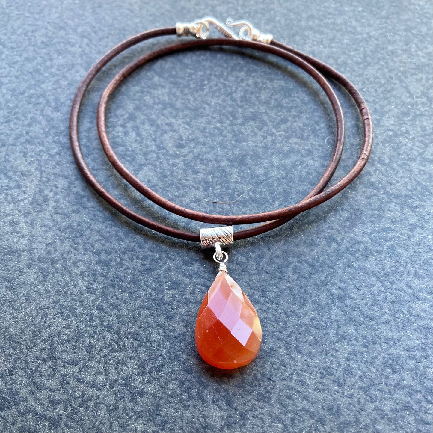 Carnelian & Sterling Silver Leather Choker