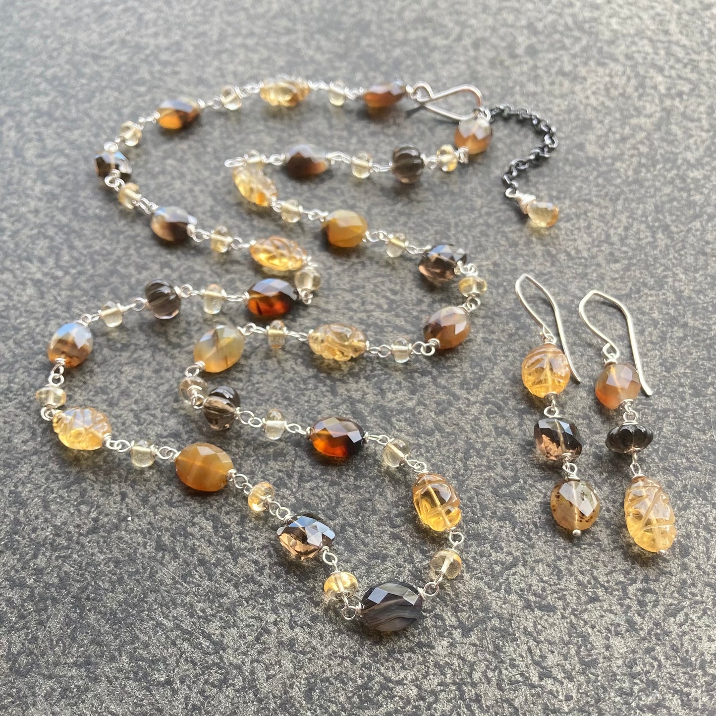 Montana Agate, Citrine, Smoky Quartz & Sterling Silver Necklace