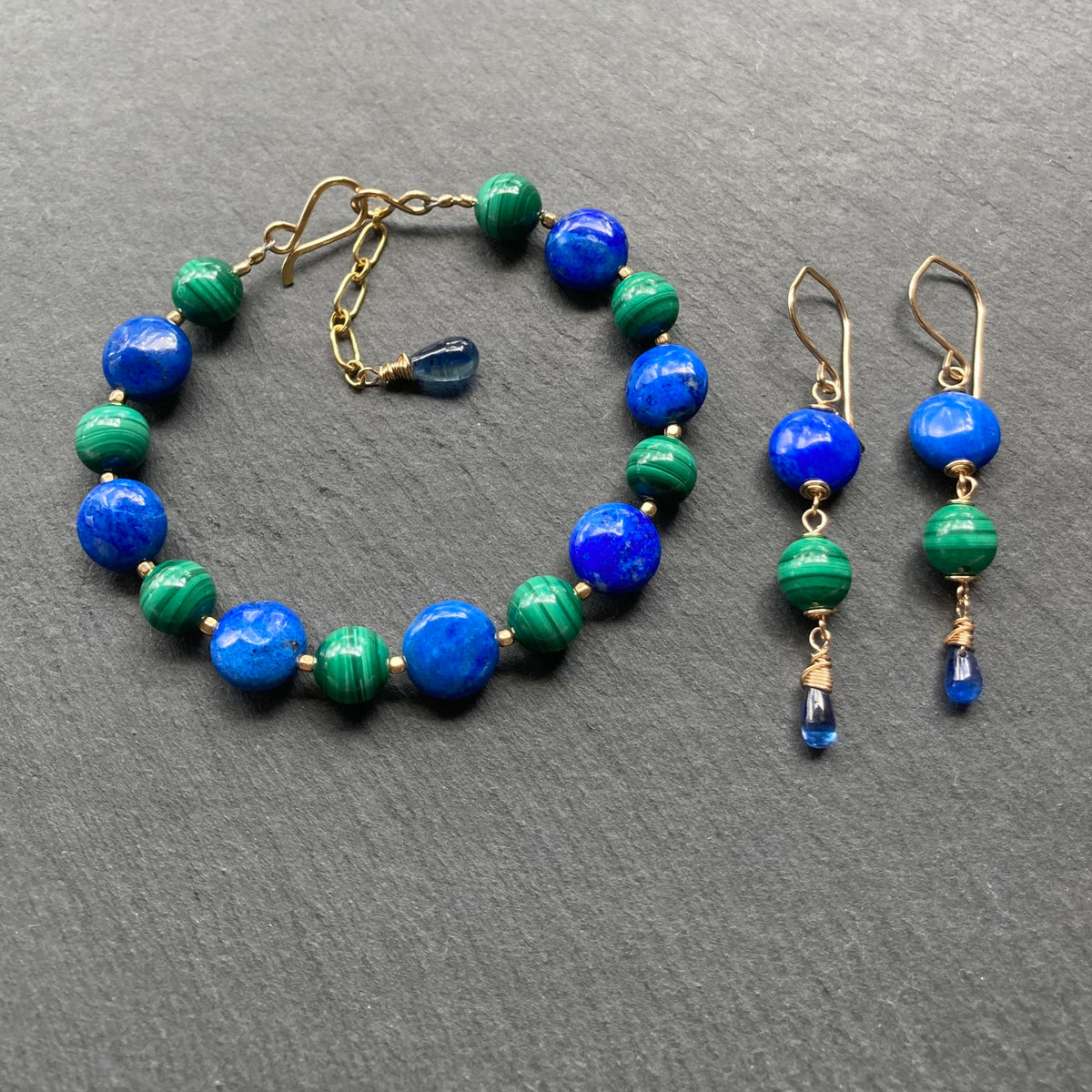 Lapis, Malachite & Gold Bracelet