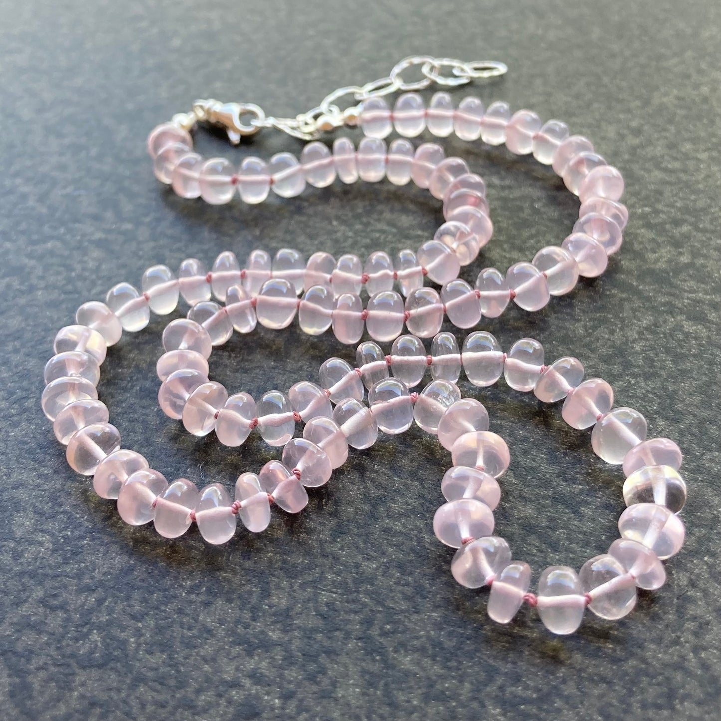 Rose Quartz Hand Knotted Silk Necklace