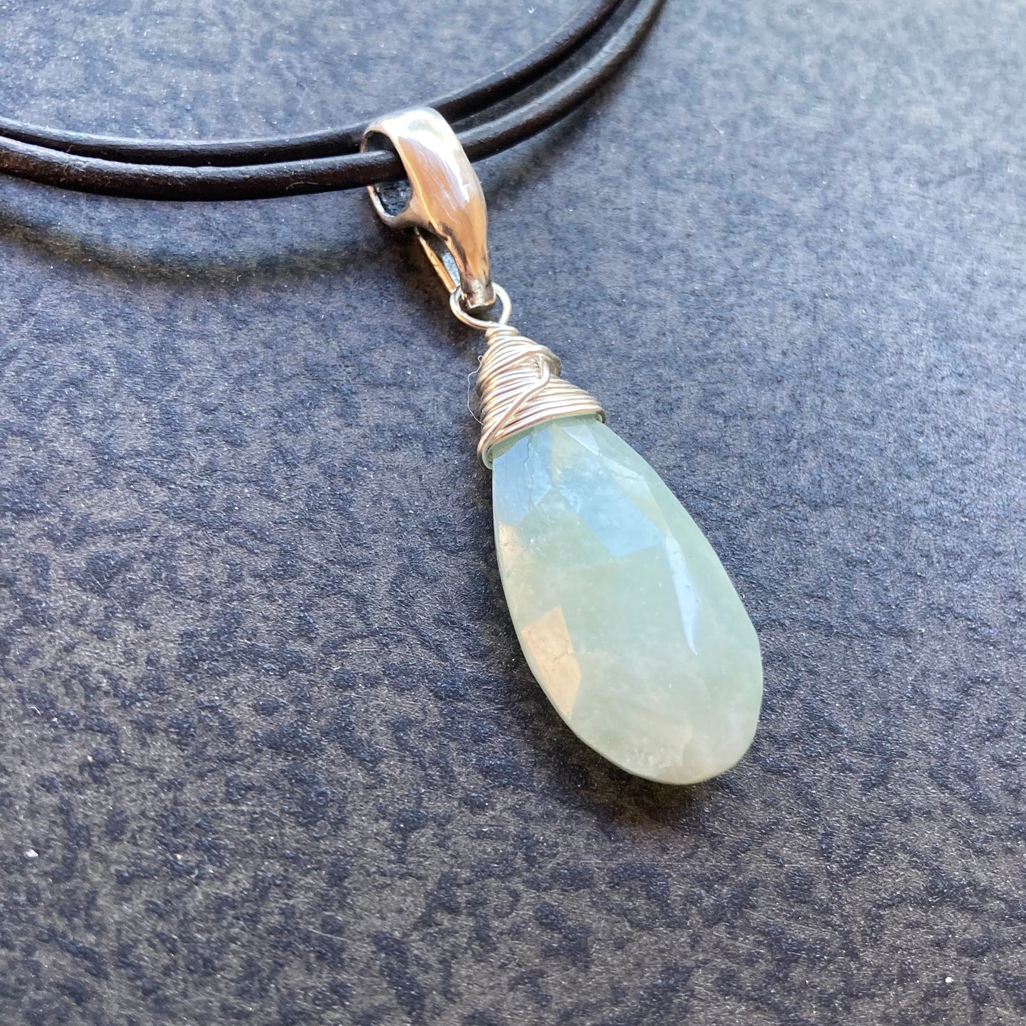 Milky Aquamarine & Sterling Silver Leather Choker