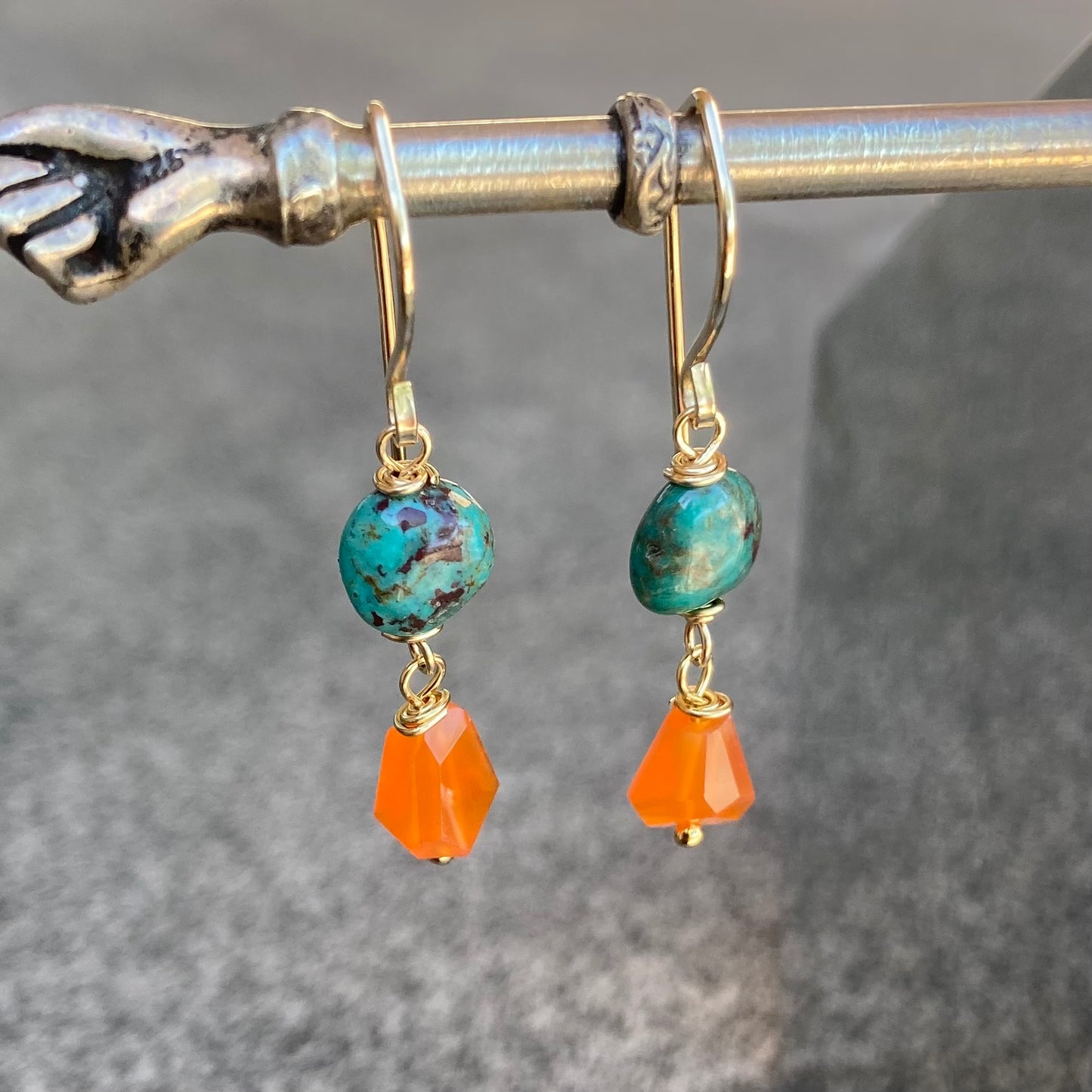Hubei Turquoise , Carnelian & Gold Earrings