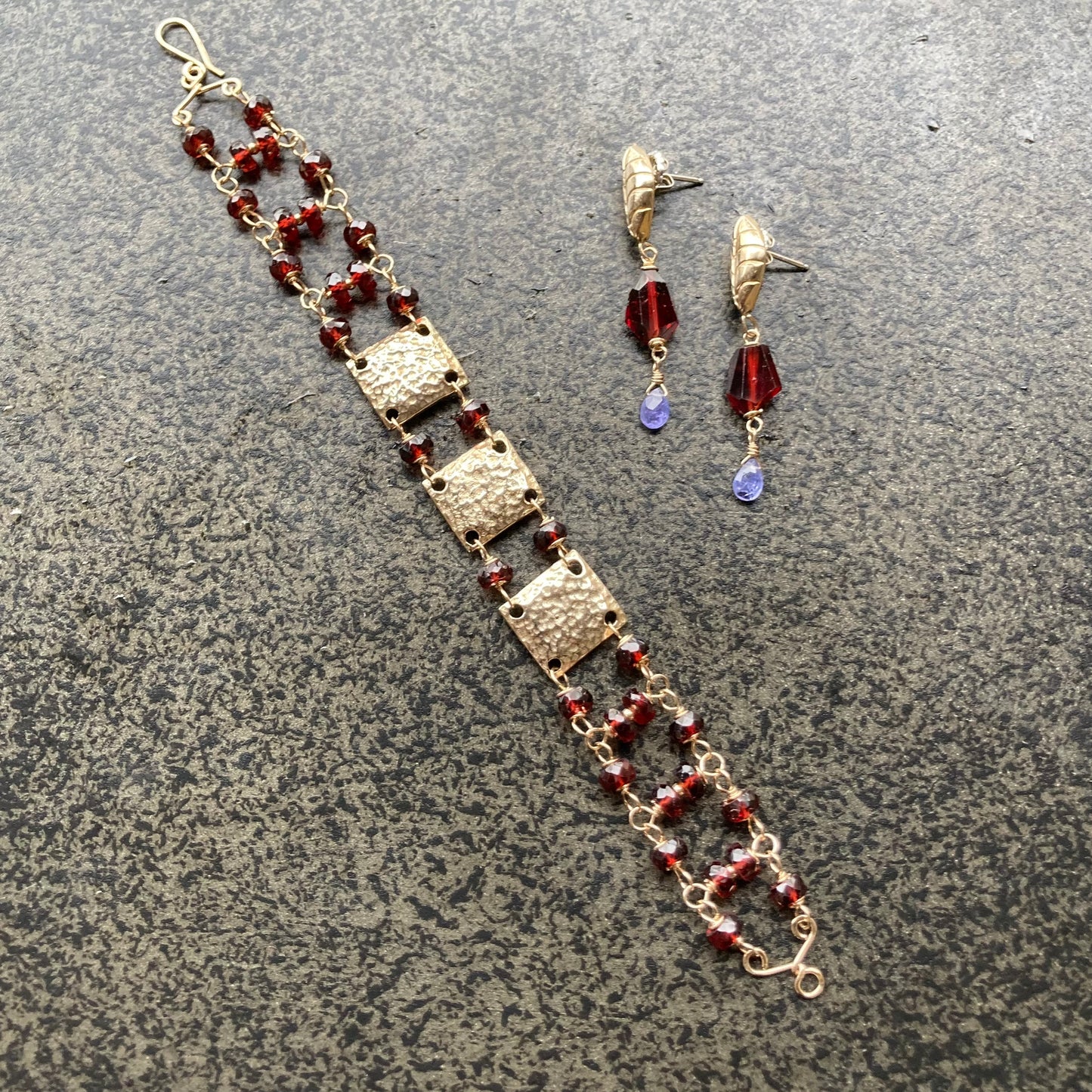 Mozambique Garnet & Tanzanite Bronze Leaf Studs