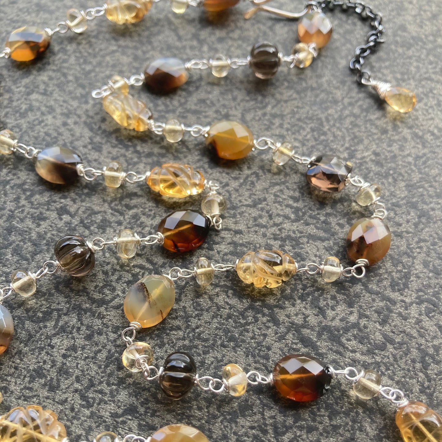 Montana Agate, Citrine, Smoky Quartz & Sterling Silver Necklace