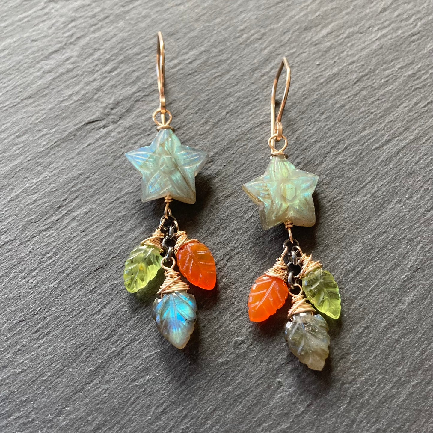 Labradorite & Mixed Metal Star Flower Earrings