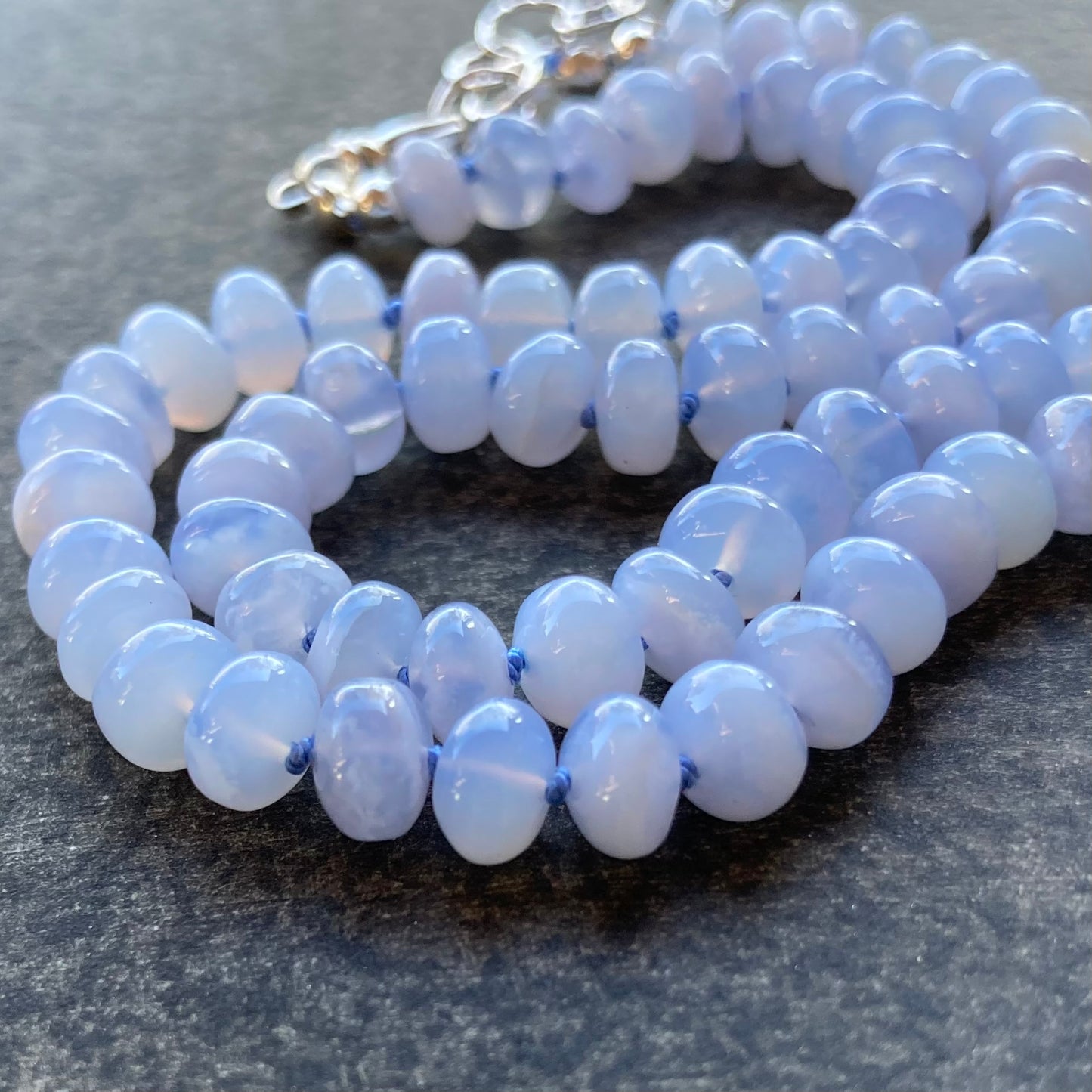Blue Lace Agate Hand Knotted Silk Necklace