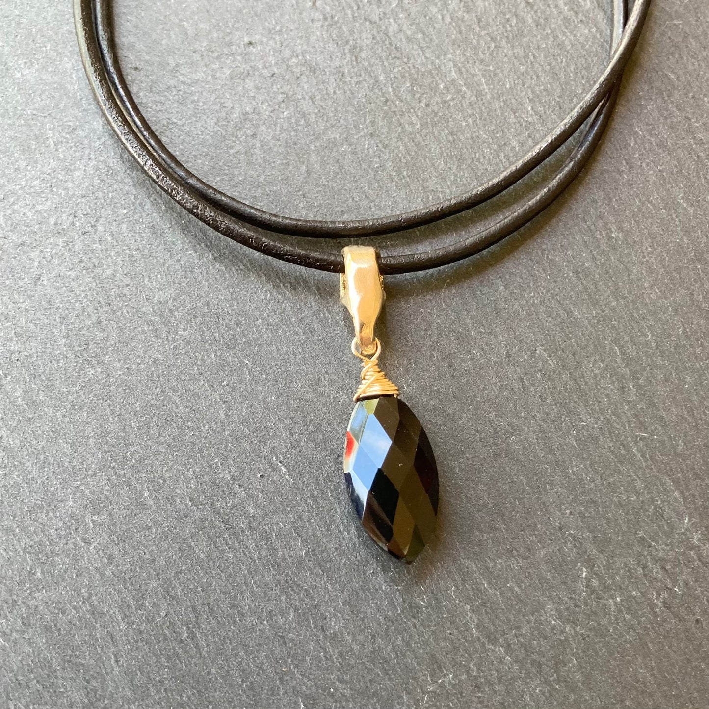 Black Onyx & Bronze Leather Choker