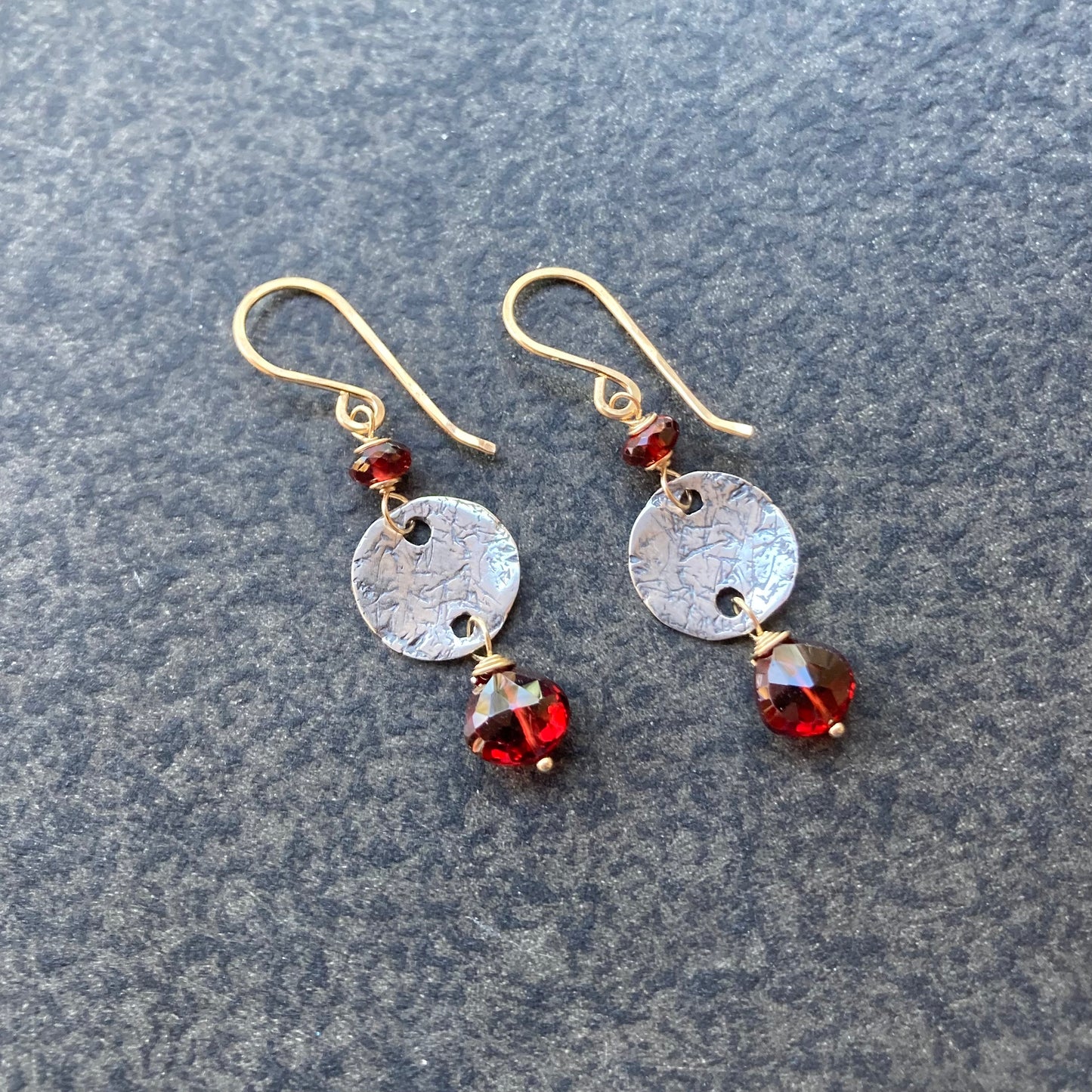 Mozambique Garnet & Mixed Metal Coin Earrings