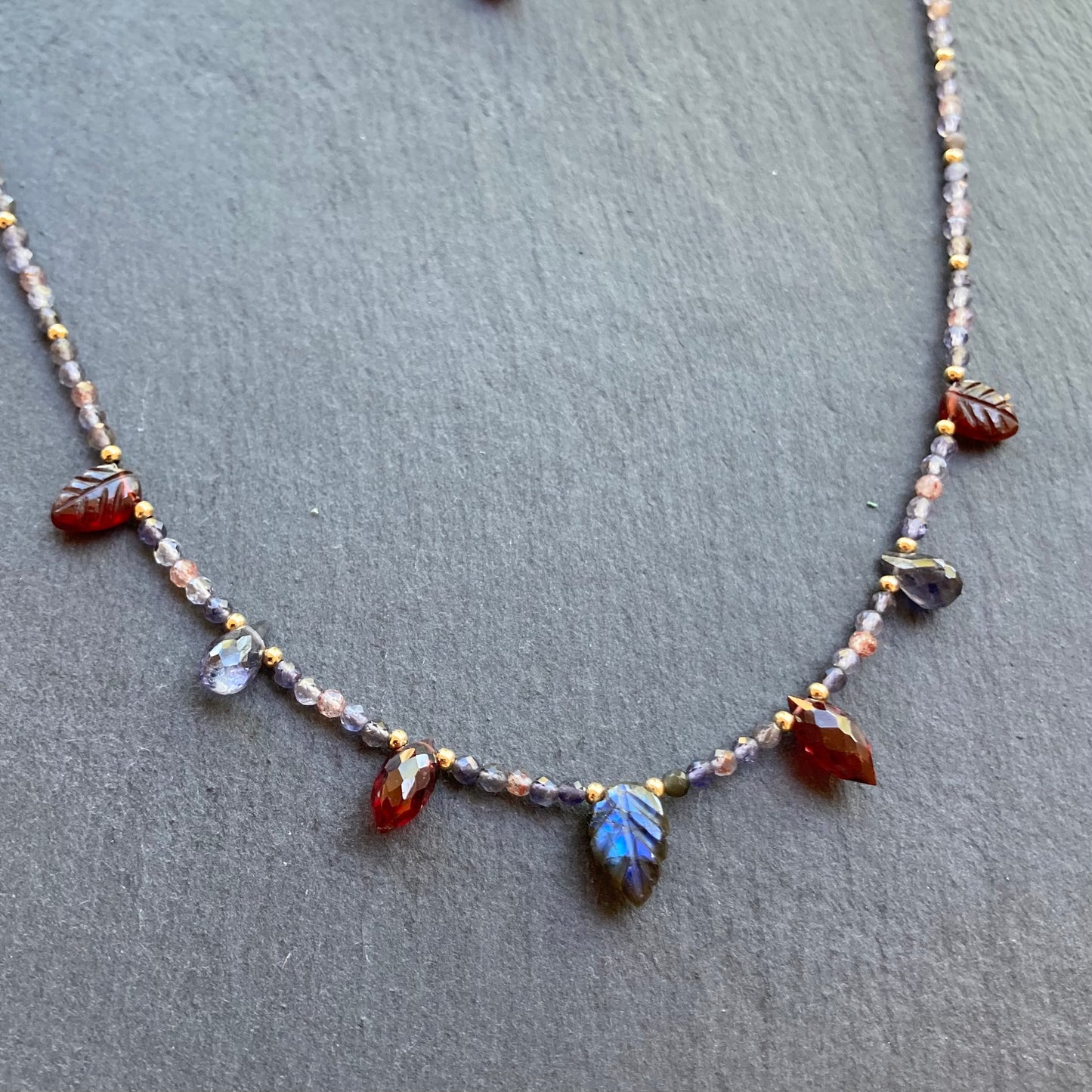 Iolite Sunstone & Multi Gemstone Charm Choker