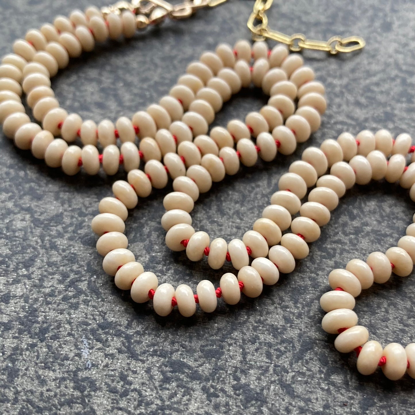 Fossil Jasper Hand Knotted Red Silk Necklace