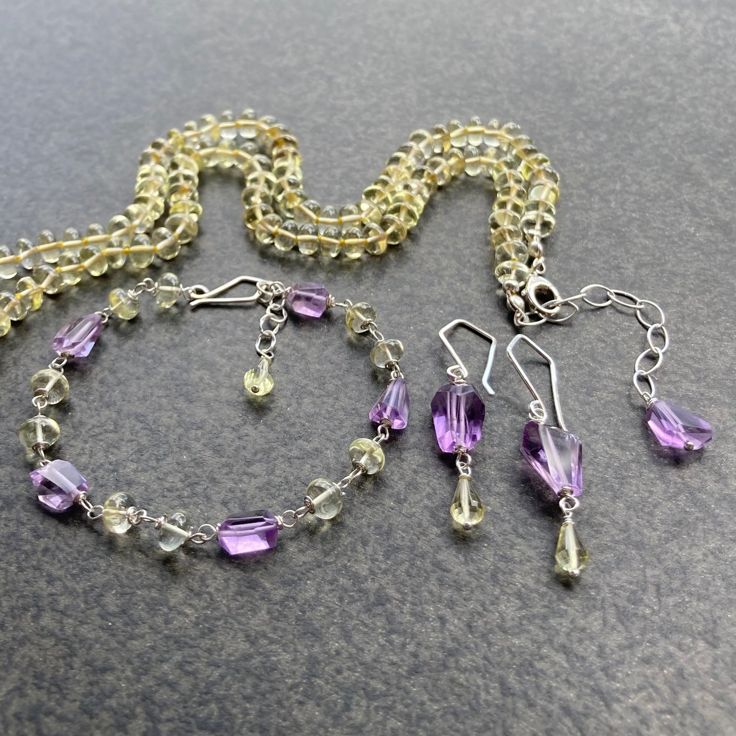 Lemon Quartz Hand Knotted Silk Necklace