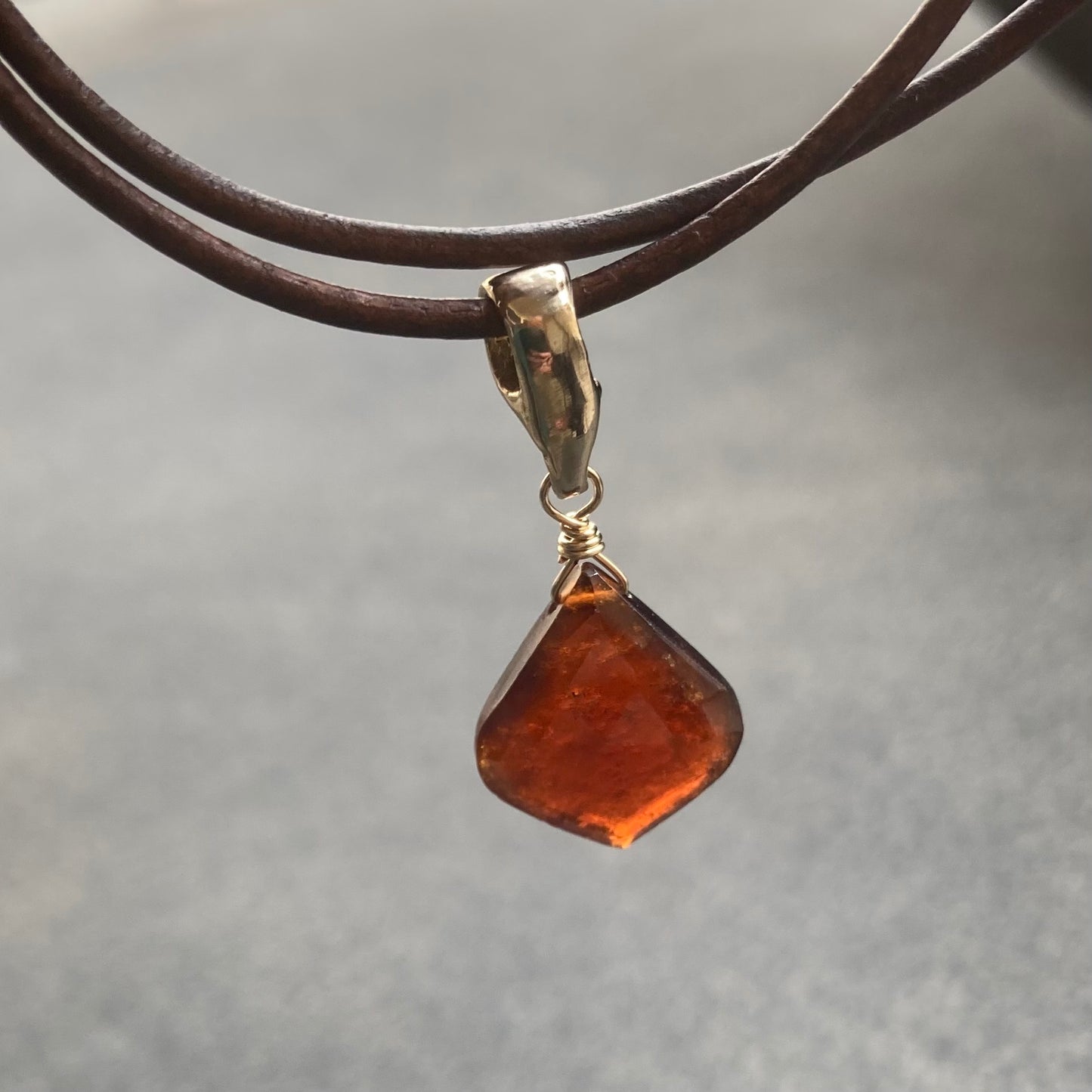 Hessonite Garnet & Bronze Leather Choker