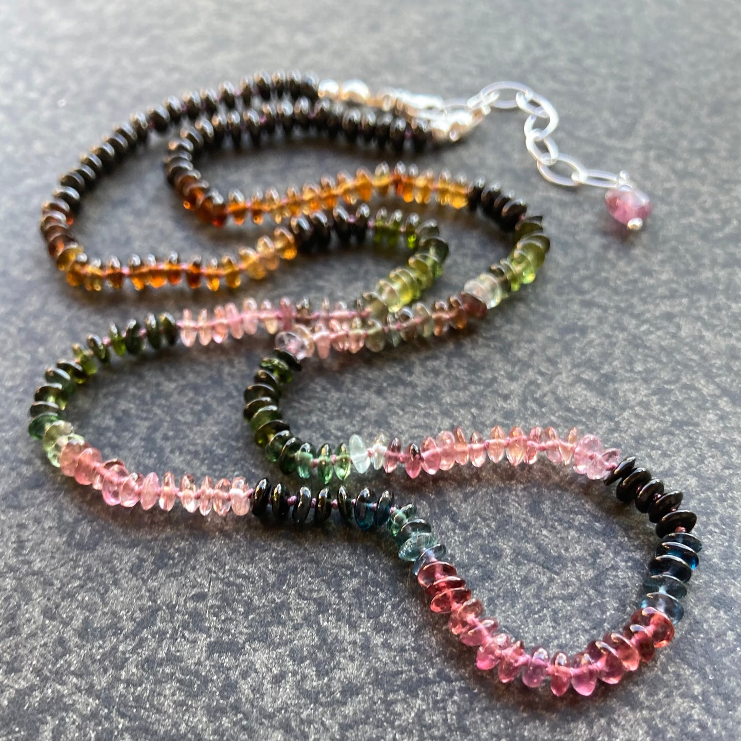 Ombré Tourmaline Hand Knotted Silk Necklace