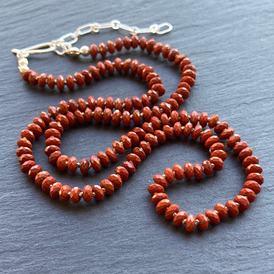 Red Jasper Hand Knotted Silk Necklace