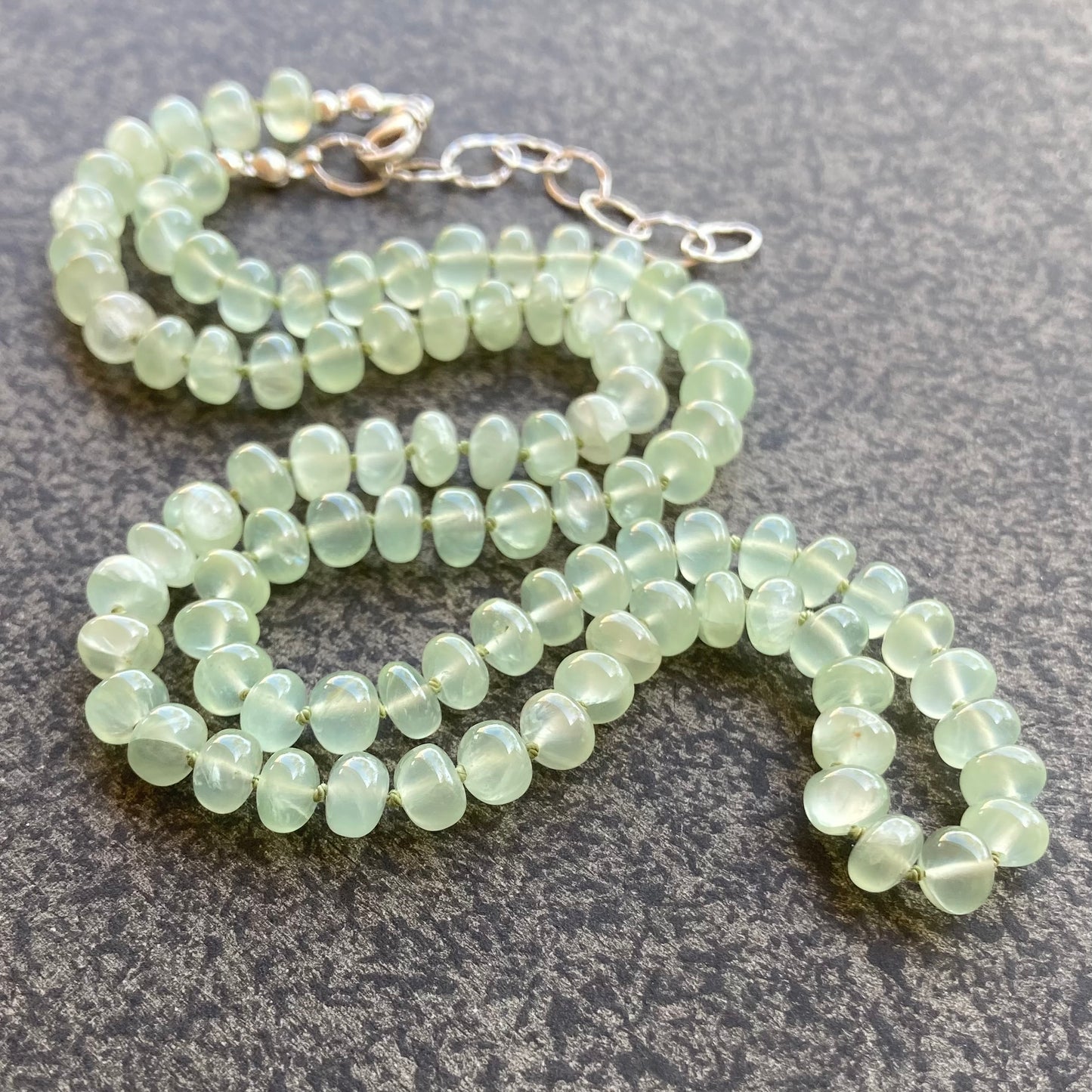 Prehnite Hand Knotted Silk Necklace