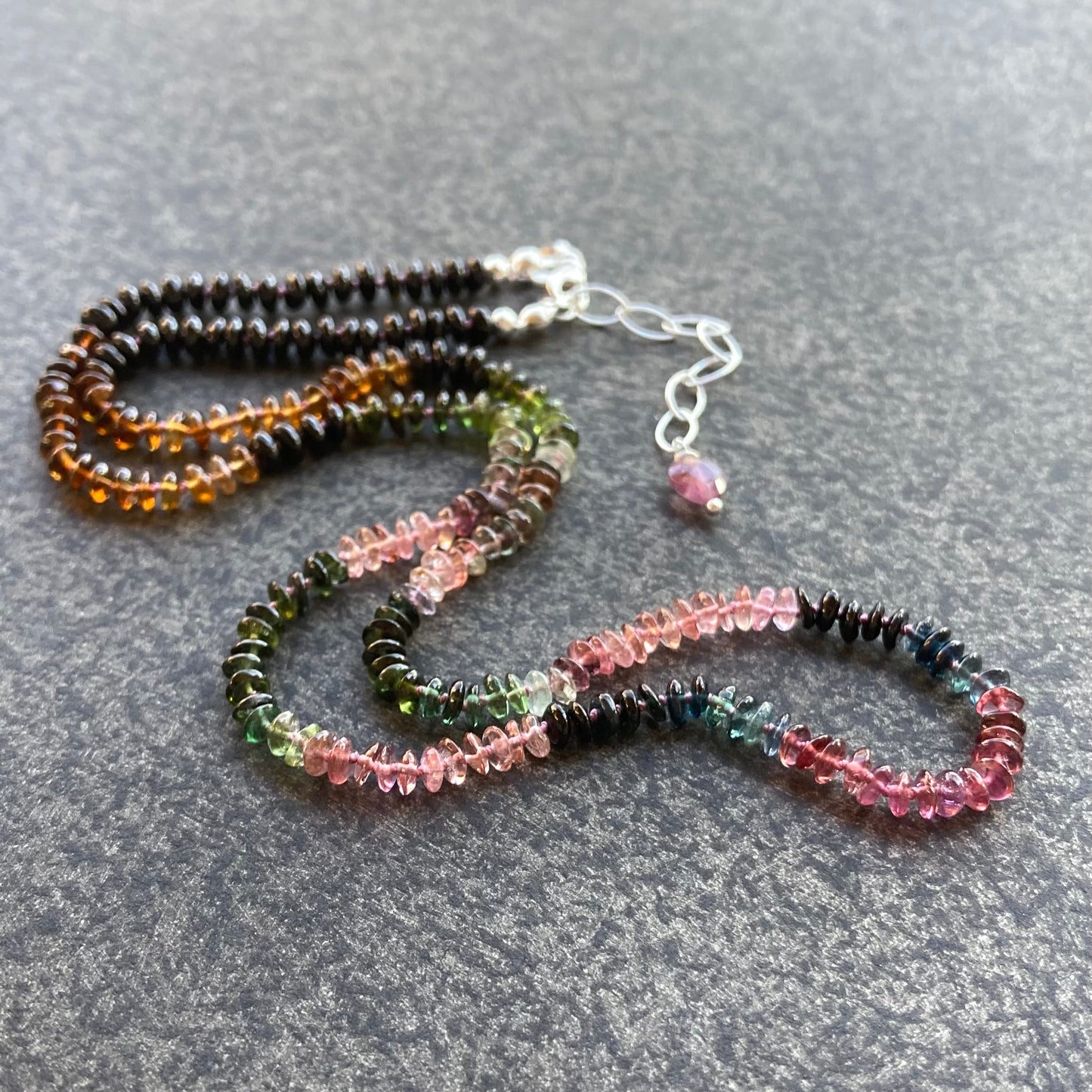 Ombré Tourmaline Hand Knotted Silk Necklace