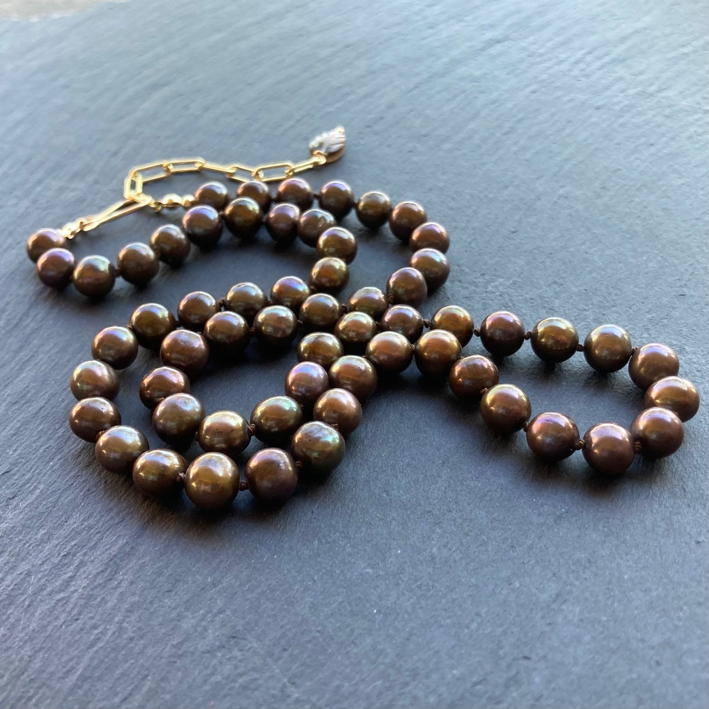 Chocolate Freshwater Pearl Hand Knotted Silk Necklace