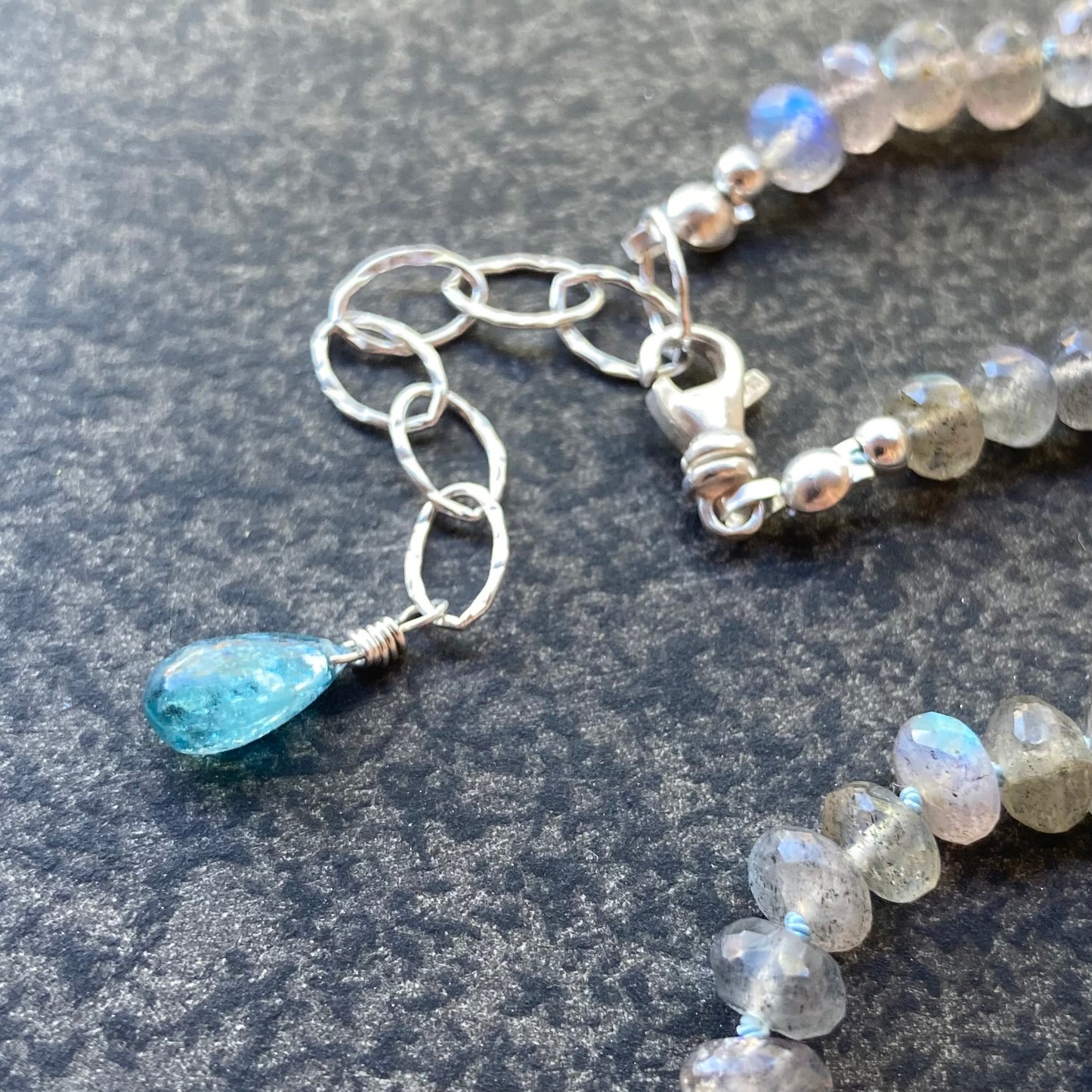 Labradorite Hand Knotted Aqua Silk Choker