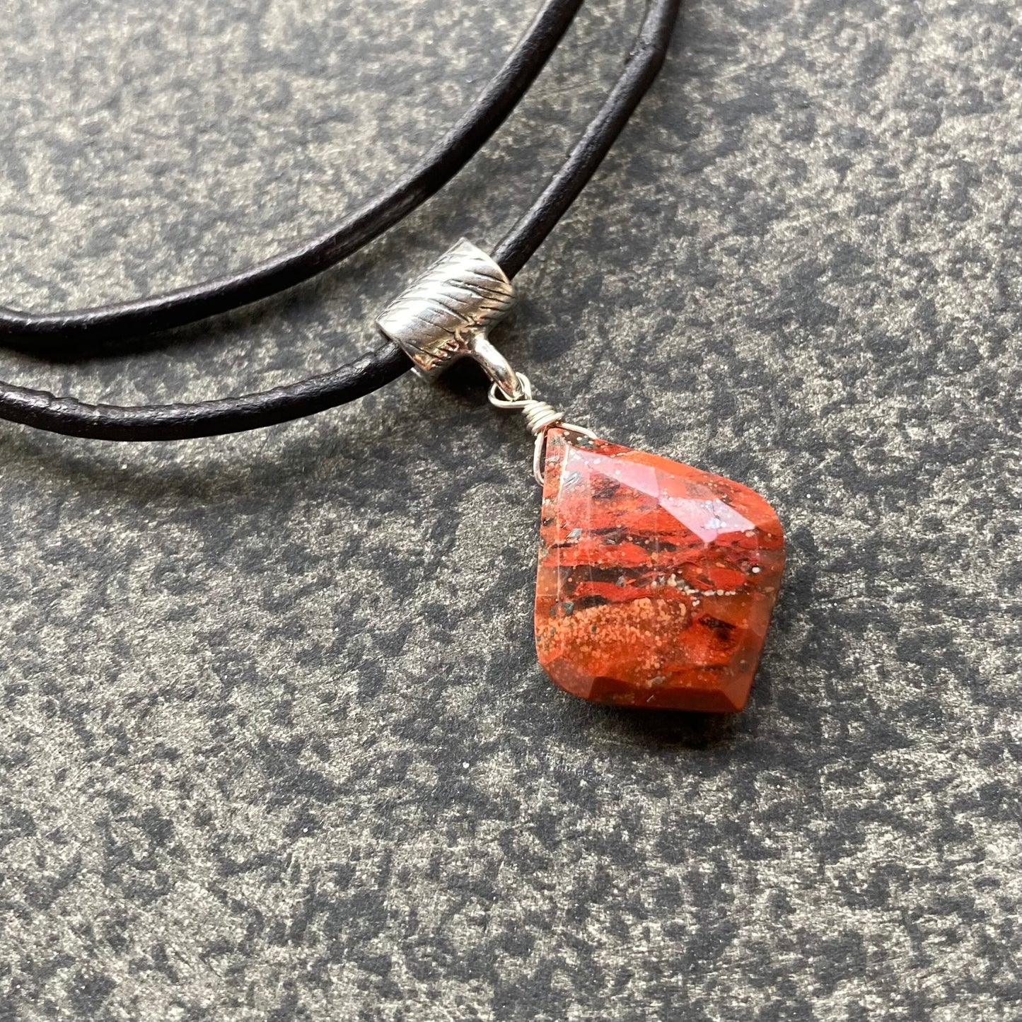 Red Jasper & Sterling Silver Leather Choker