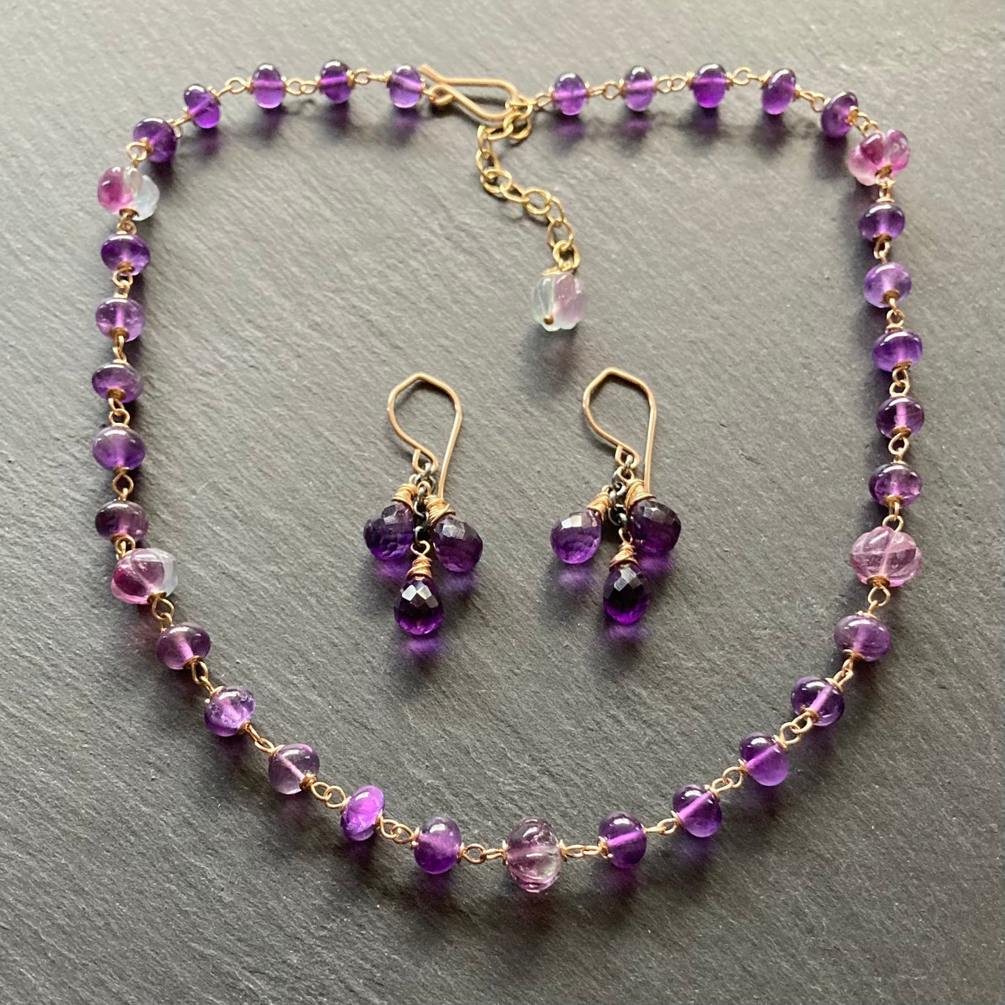 Amethyst, Fluorite & Gold Choker