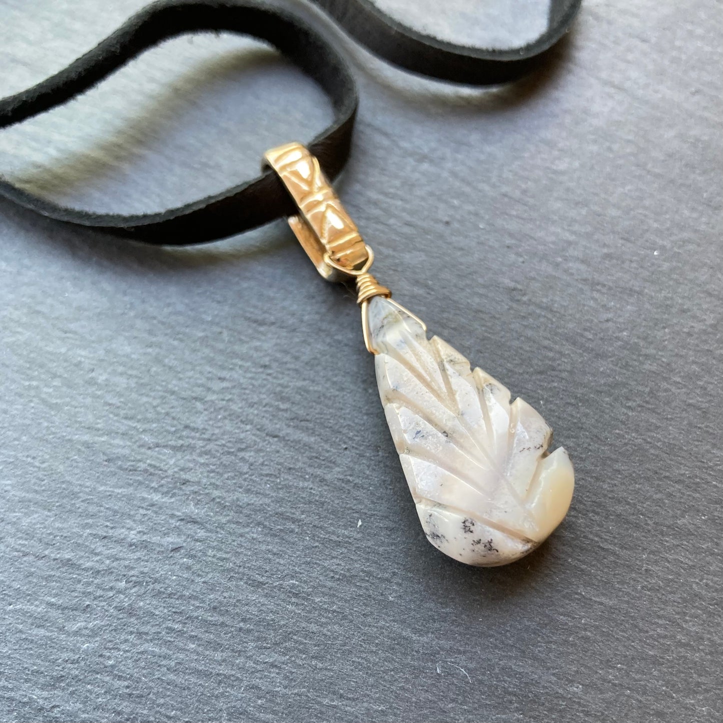 Dendritic Opal & Mixed Metal Deerskin Leather Choker