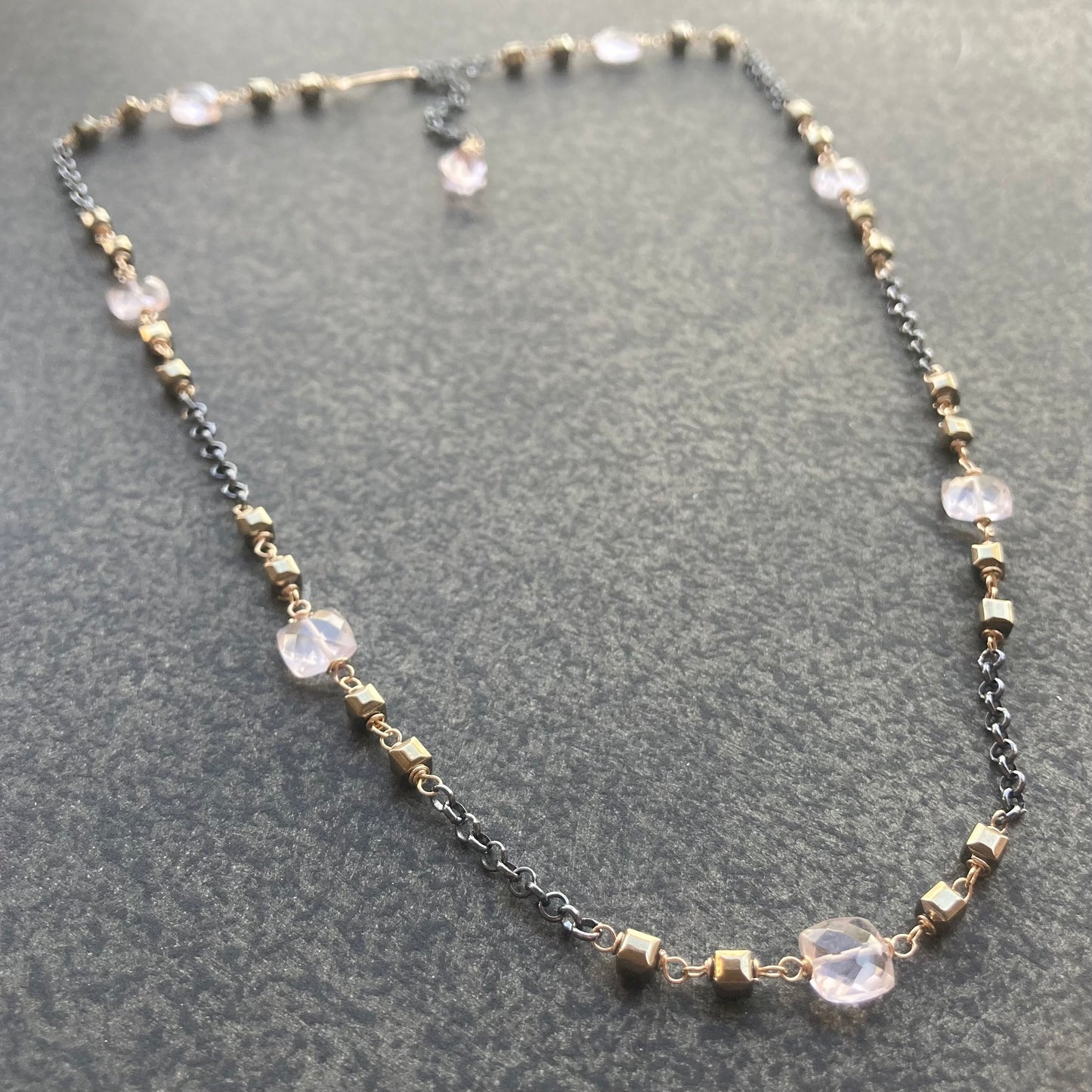 Rose Quartz, Pyrite & Mixed Metal Convertible Necklace