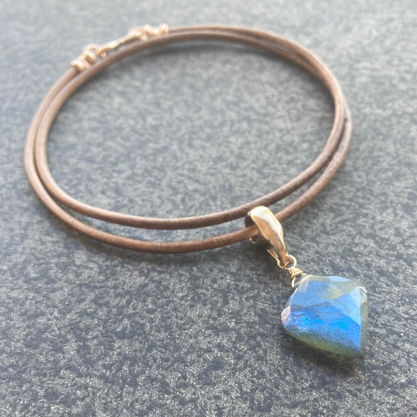 Labradorite & Bronze Leather Choker