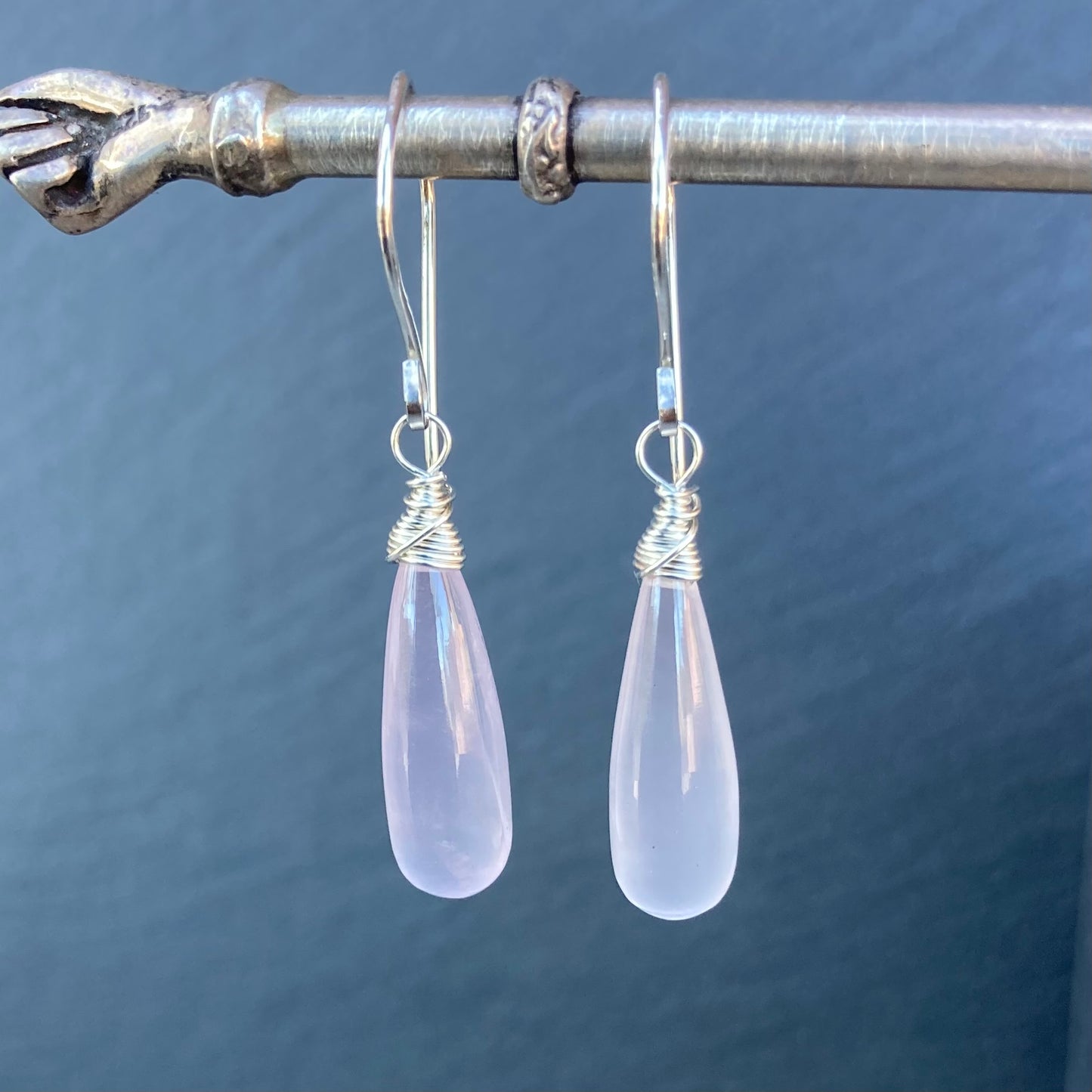 Rose Quartz & Sterling Silver Long Drop Earrings