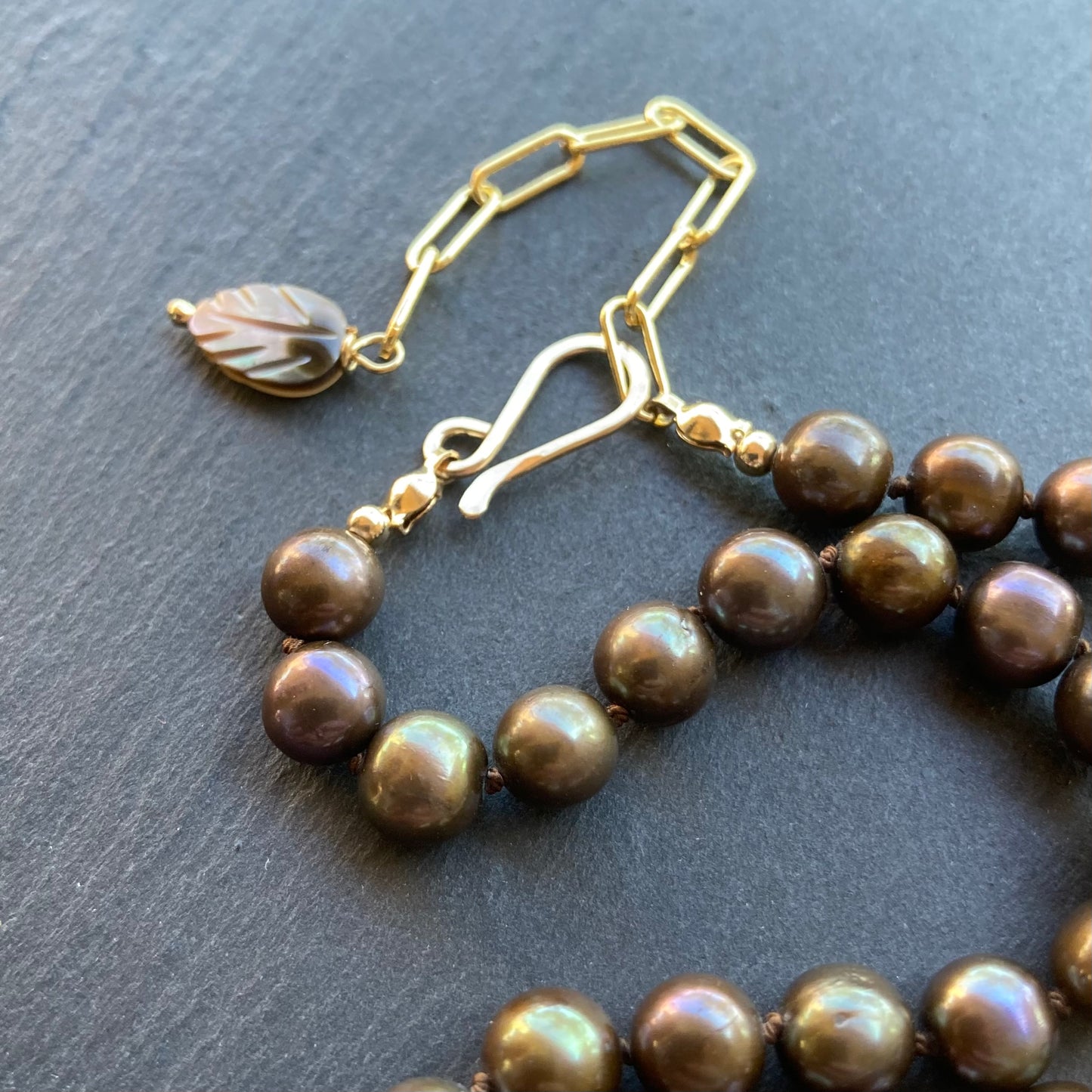 Chocolate Freshwater Pearl Hand Knotted Silk Necklace