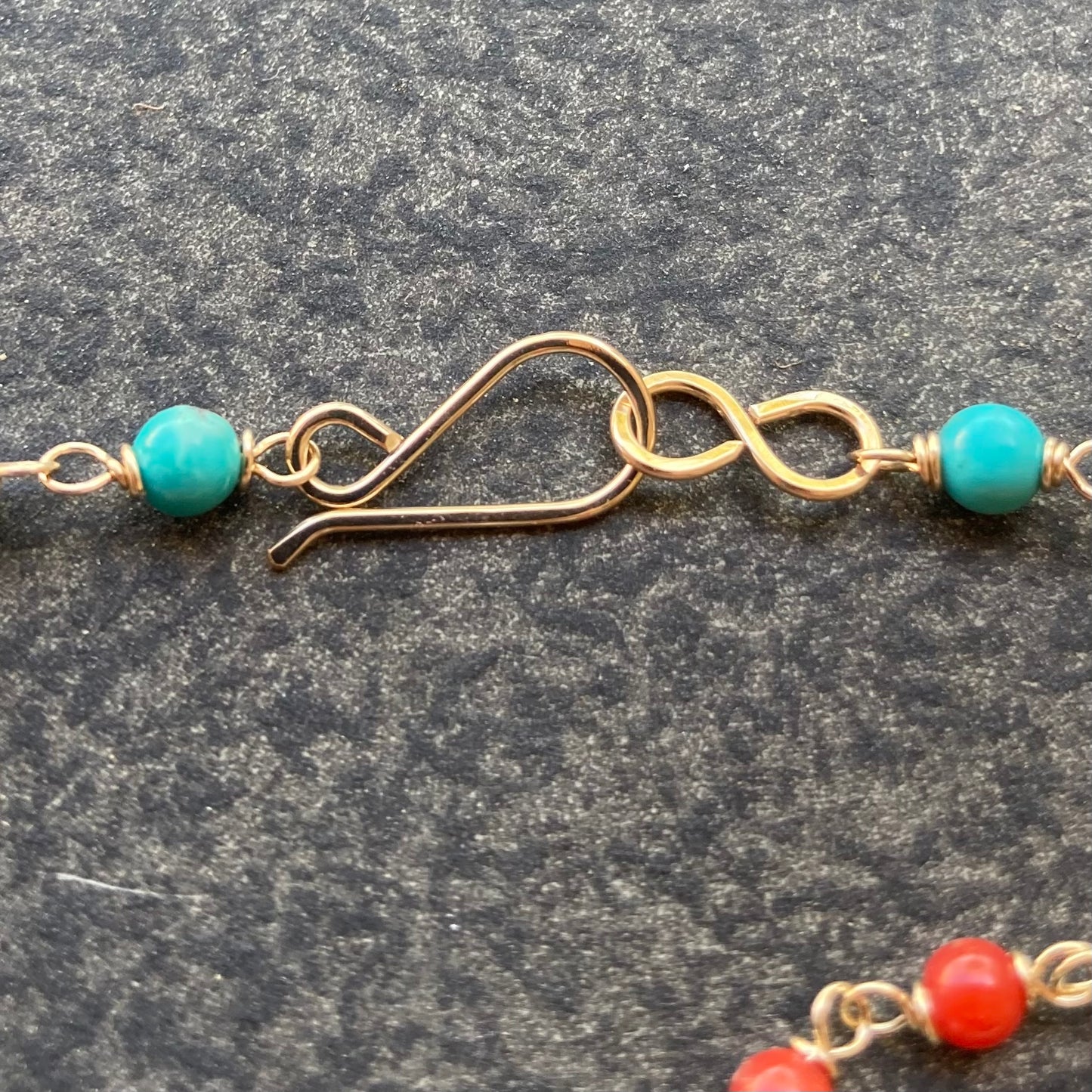 Natural Coral, Turquoise, Freshwater Pearl & Gold Necklace