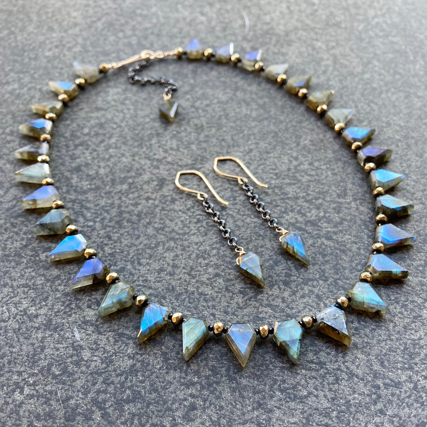 Labradorite & Mixed Metal Long Spike Earrings