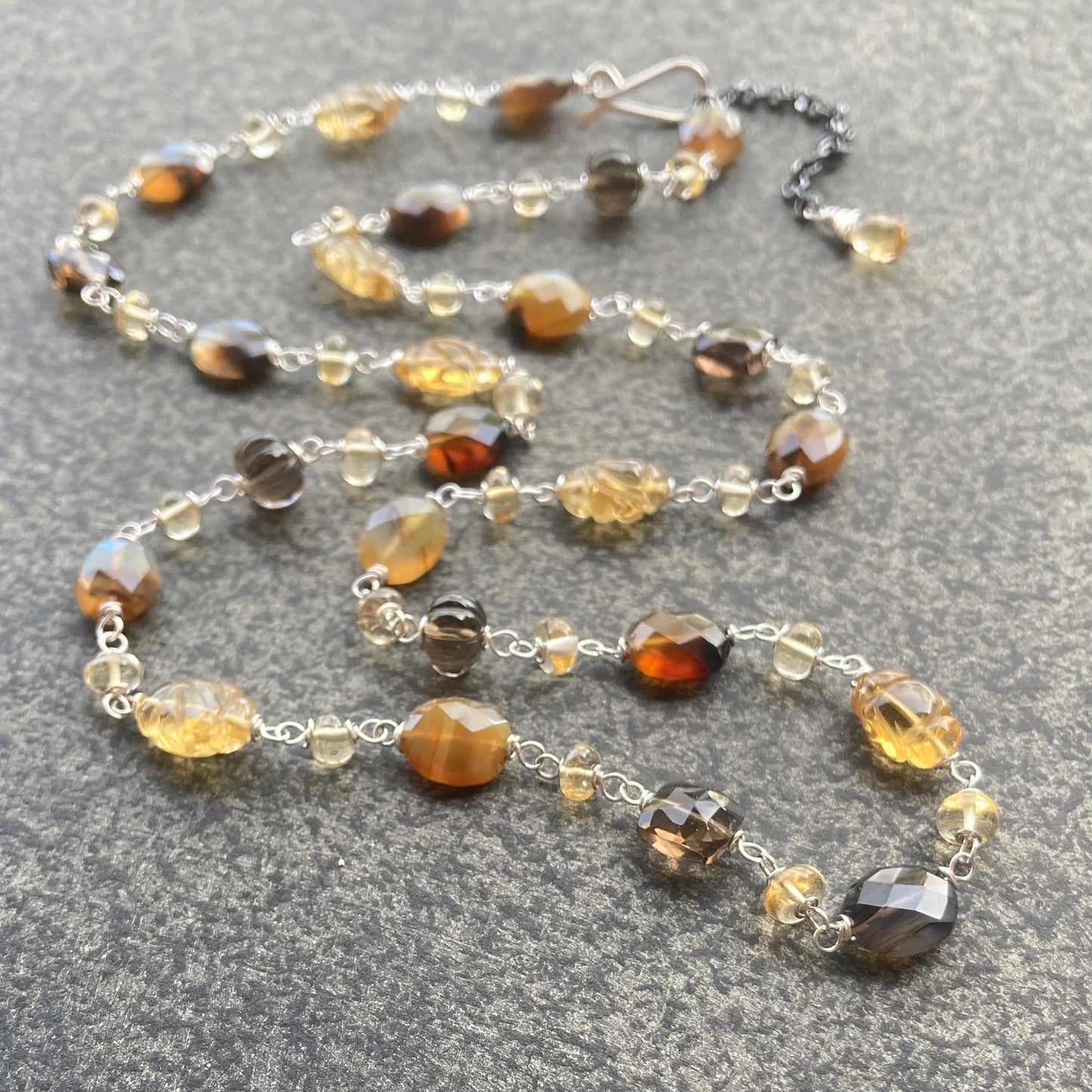 Montana Agate, Citrine, Smoky Quartz & Sterling Silver Necklace
