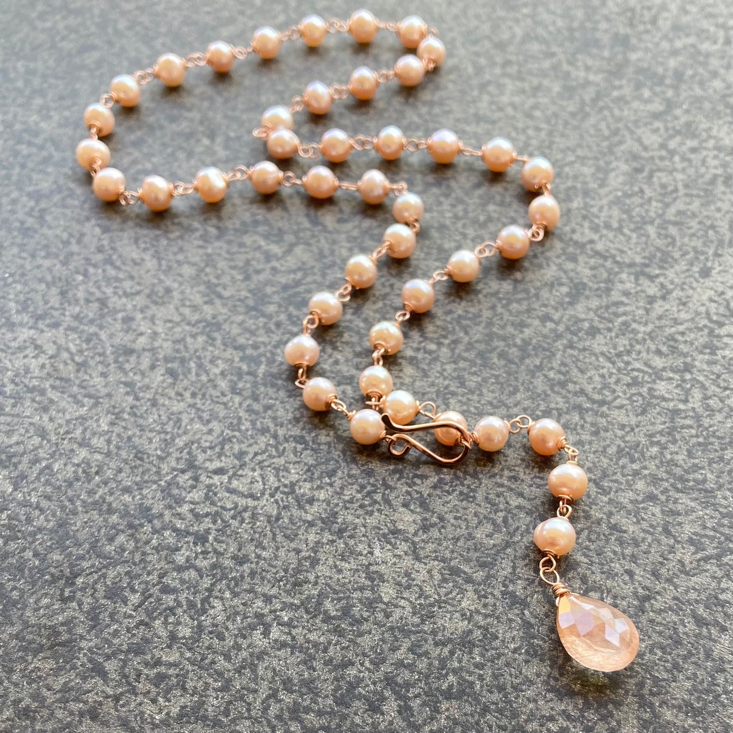 Pink Freshwater Pearl, Rose Gold & Copper Rutilated Quartz Convertible Pendant Necklace