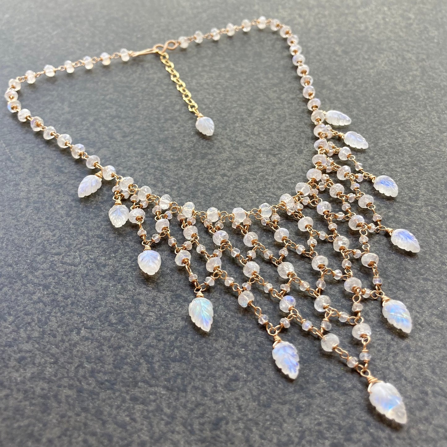 Rainbow Moonstone & Gold Chainmail Collar