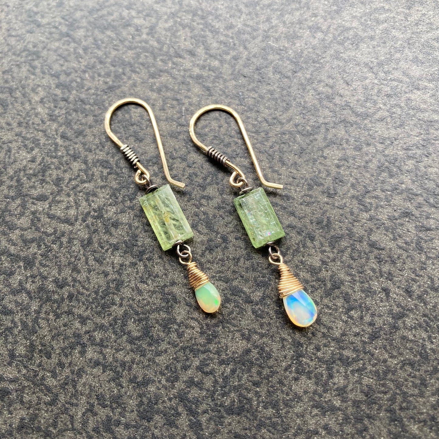 Ethiopian Opal, Green Kyanite & Mixed Metal Earrings