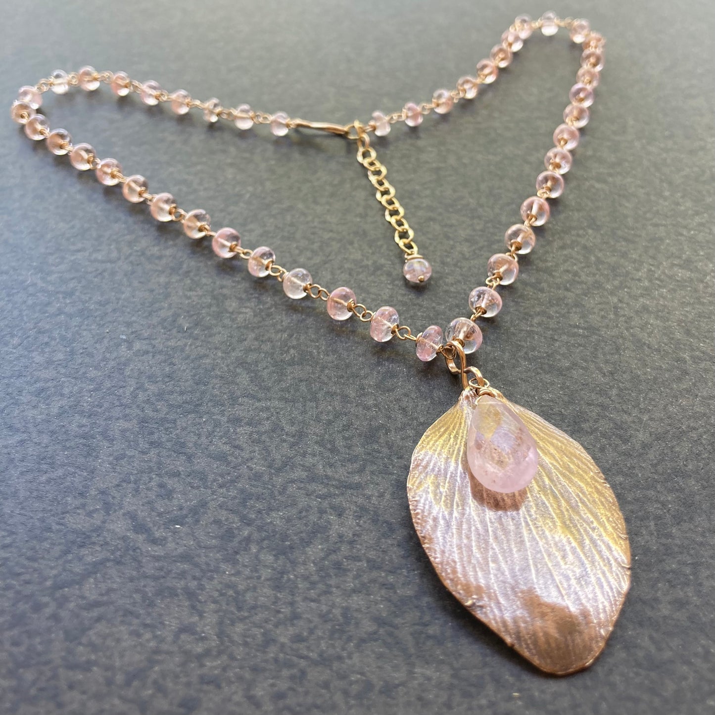 Morganite, Gold & Bronze Petal Necklace