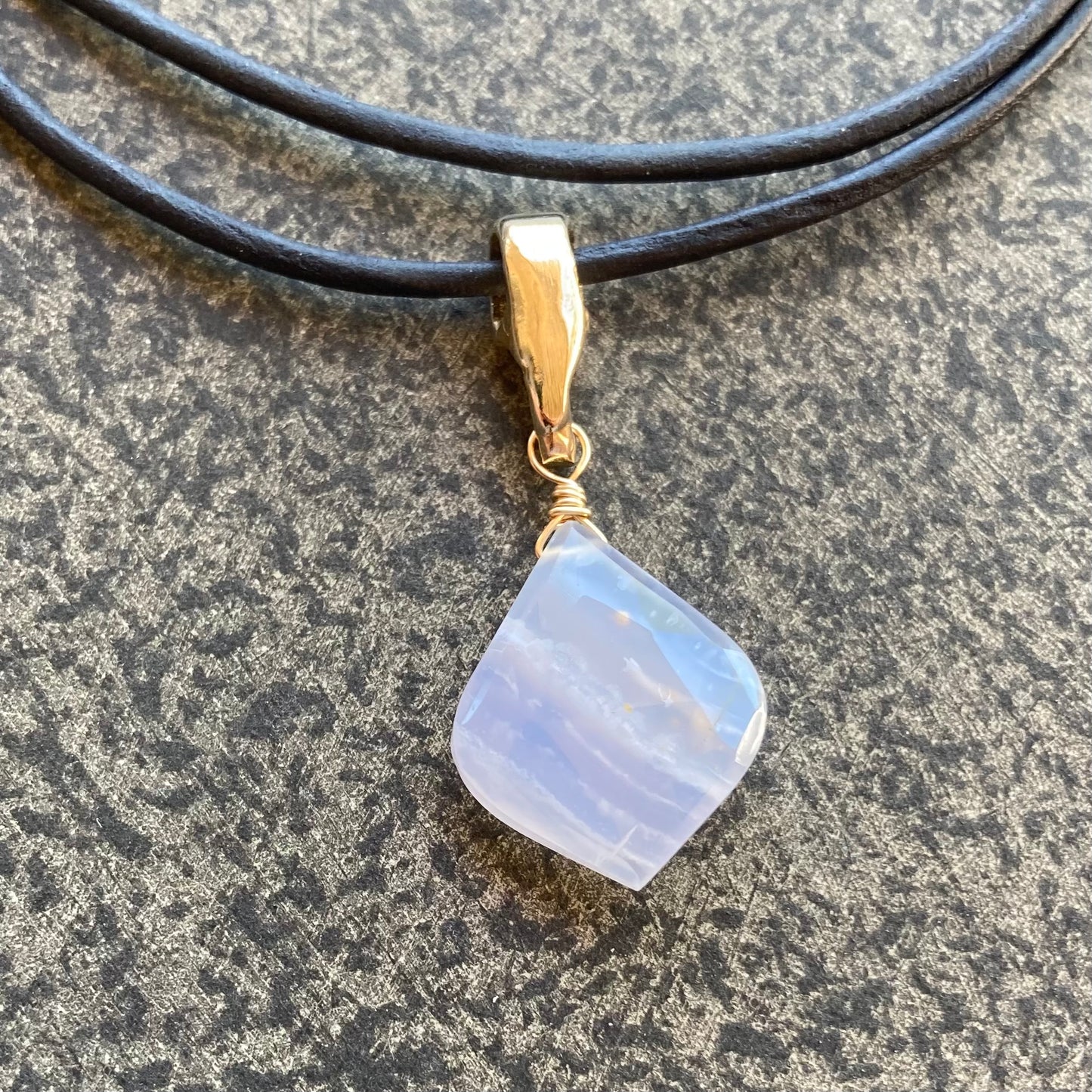 Blue Lace Agate & Bronze Leather Choker