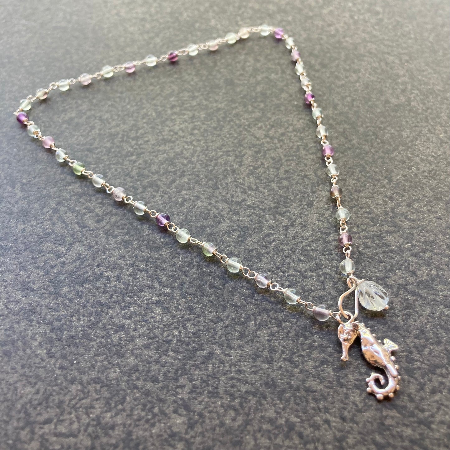 Multicolor Fluorite & Sterling Silver Seahorse Choker
